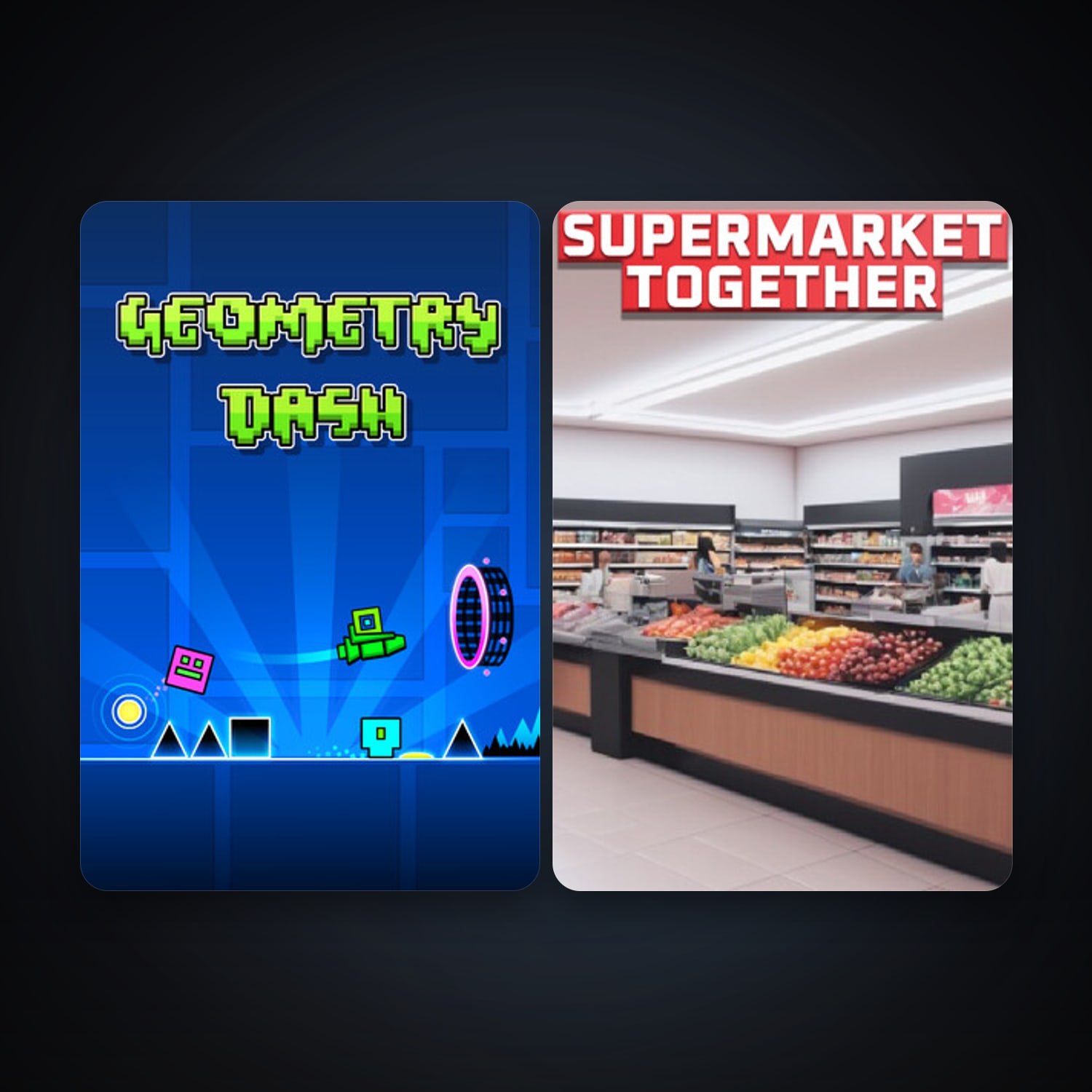 Geometry Dash + Supermarket Together, 2 games, clean — HabibiAccounts