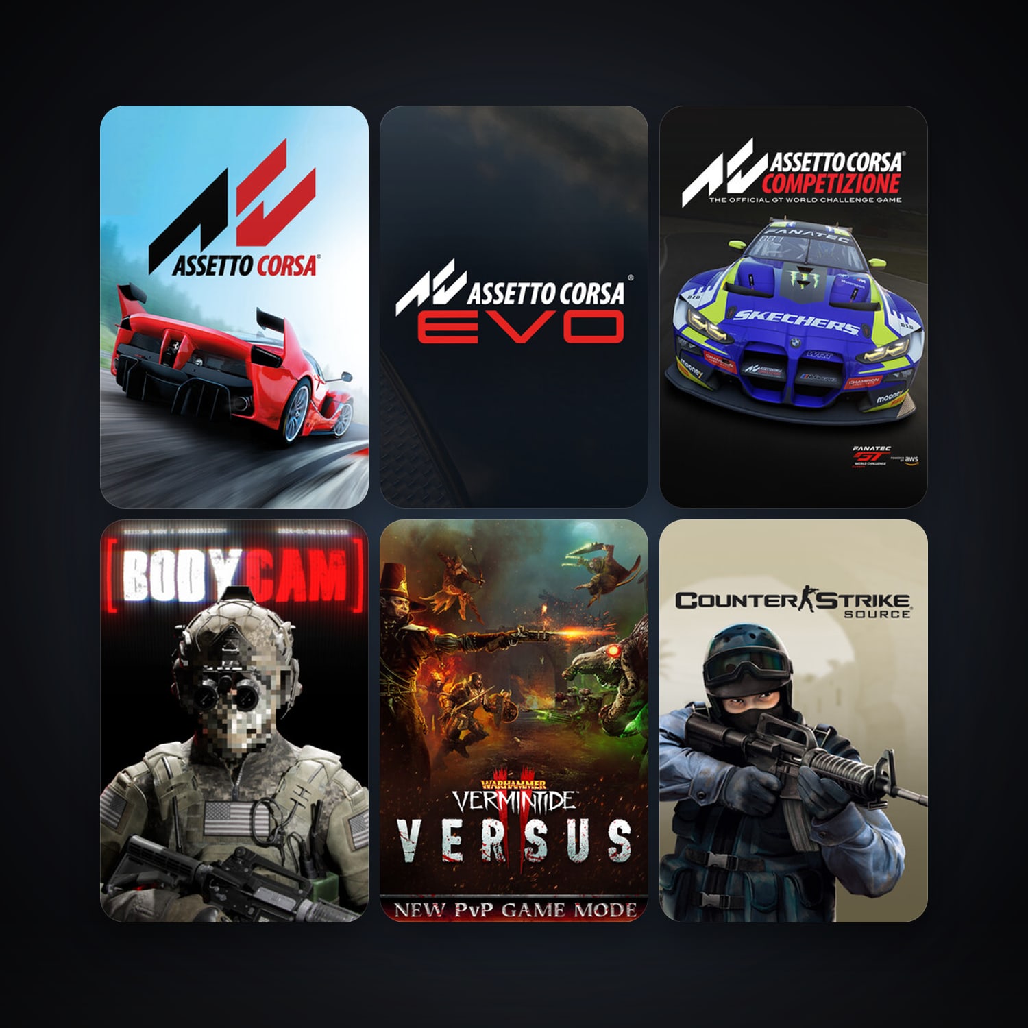 Counter-Strike: Source + Assetto Corsa, 7 games, Steam 10, clean — HabibiAccounts