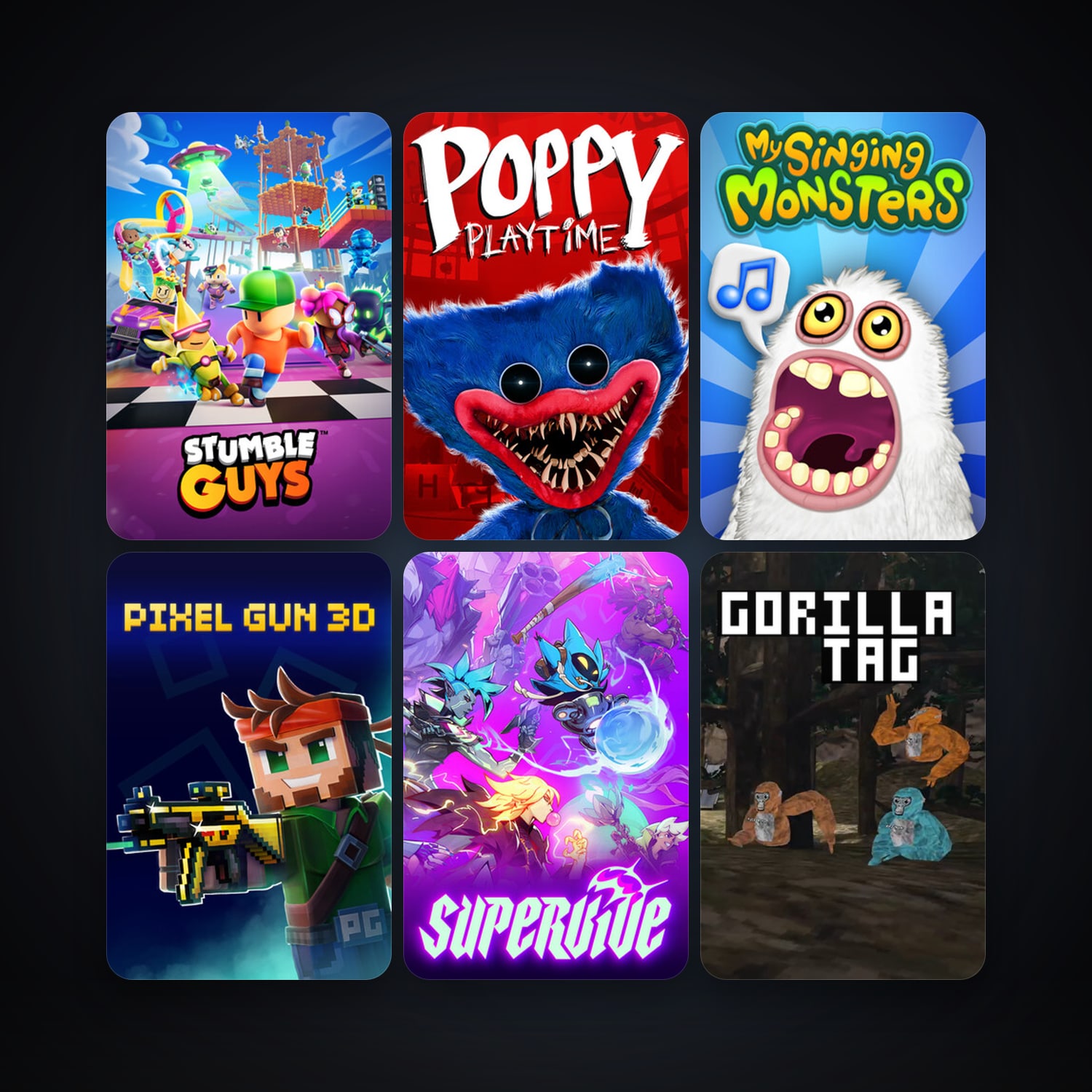 SUPERVIVE + My Singing Monsters, 11 games, clean — HabibiAccounts