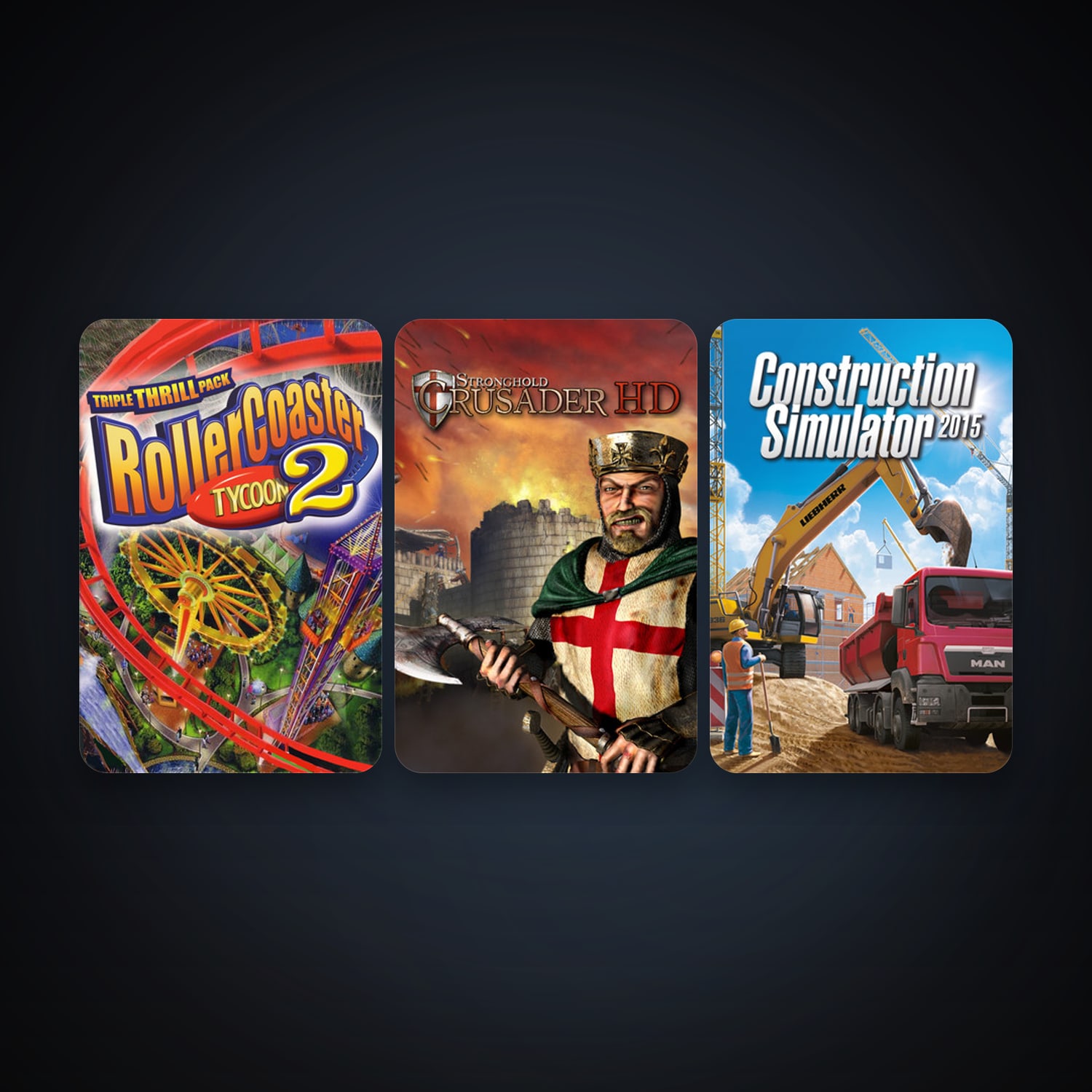 Stronghold Crusader HD + RollerCoaster Tycoon 2: Triple Thrill Pack, 4 games, clean — HabibiAccounts