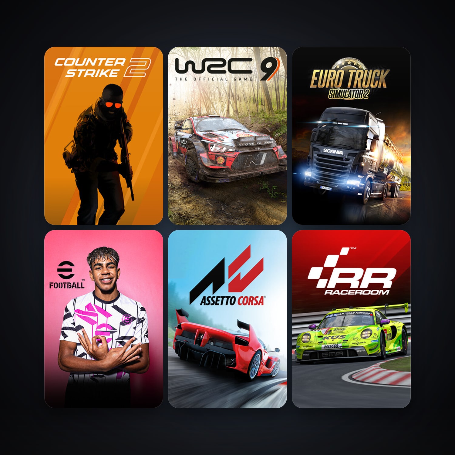 CS2 Prime + RaceRoom Racing Experience, 14 games, clean — HabibiAccounts