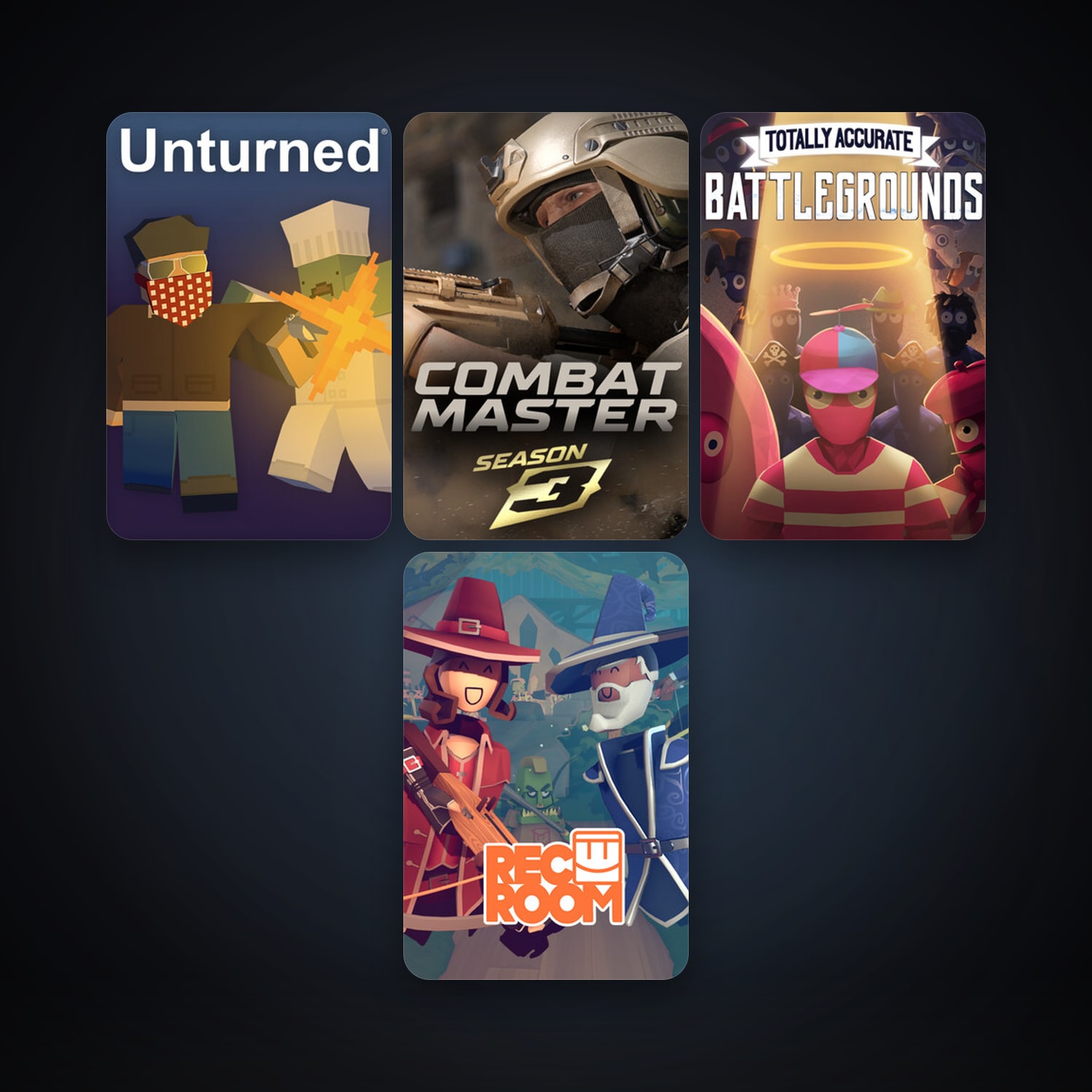 Unturned + Rec Room, 11 games, clean — HabibiAccounts