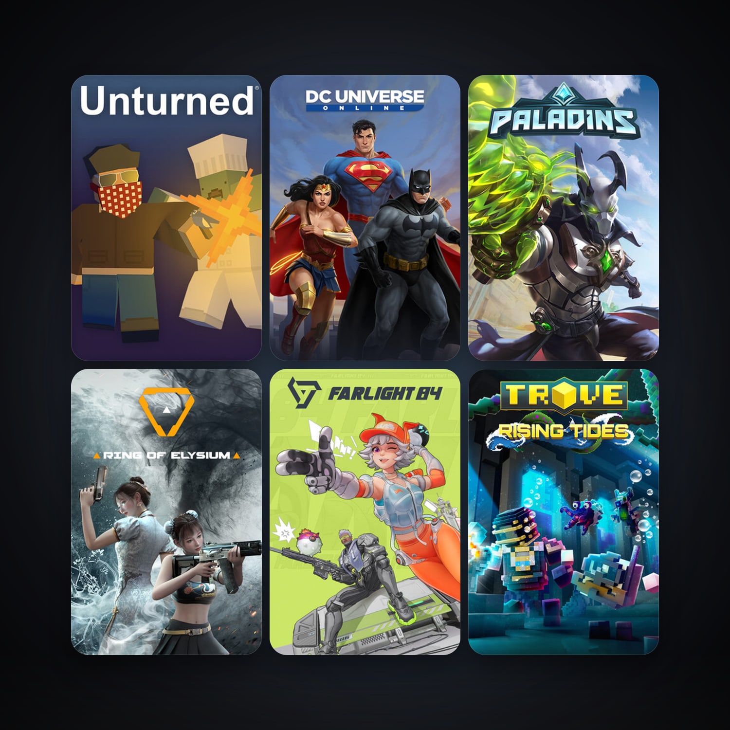 DC Universe Online + Trove, 7 games, clean — HabibiAccounts