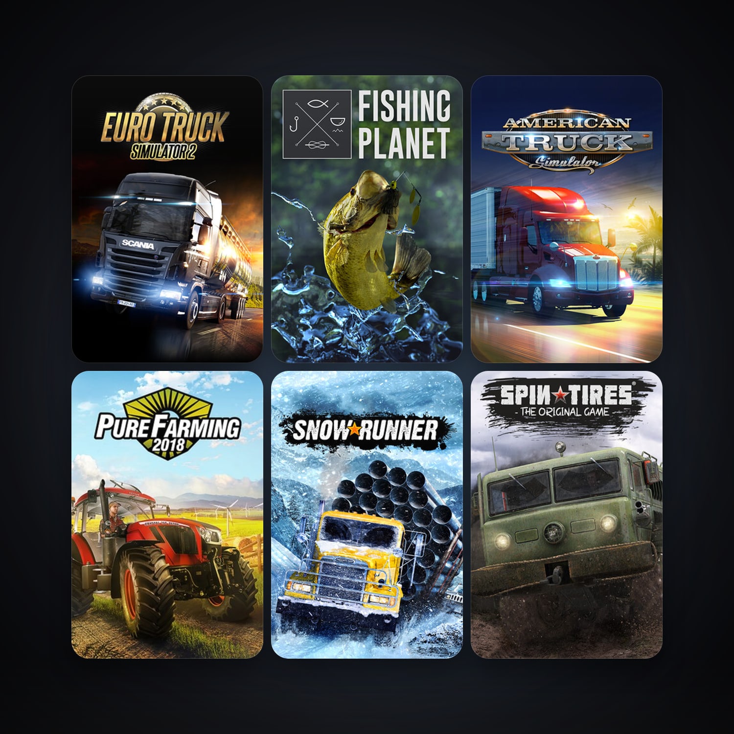 Euro Truck Simulator 2 + SPINTIRES, 8 games, clean — HabibiAccounts