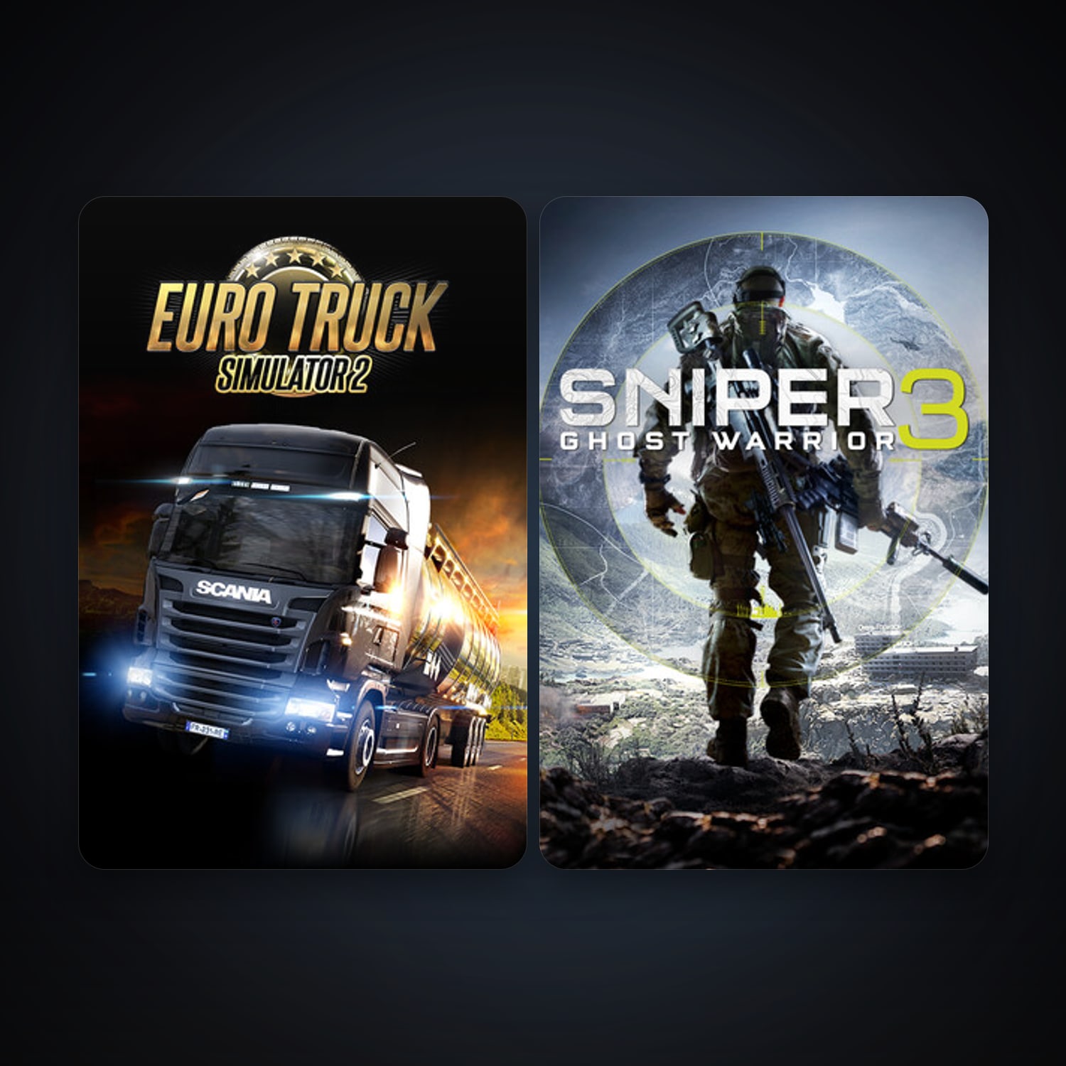 Euro Truck Simulator 2 + Sniper Ghost Warrior 3, 3 games, clean — HabibiAccounts