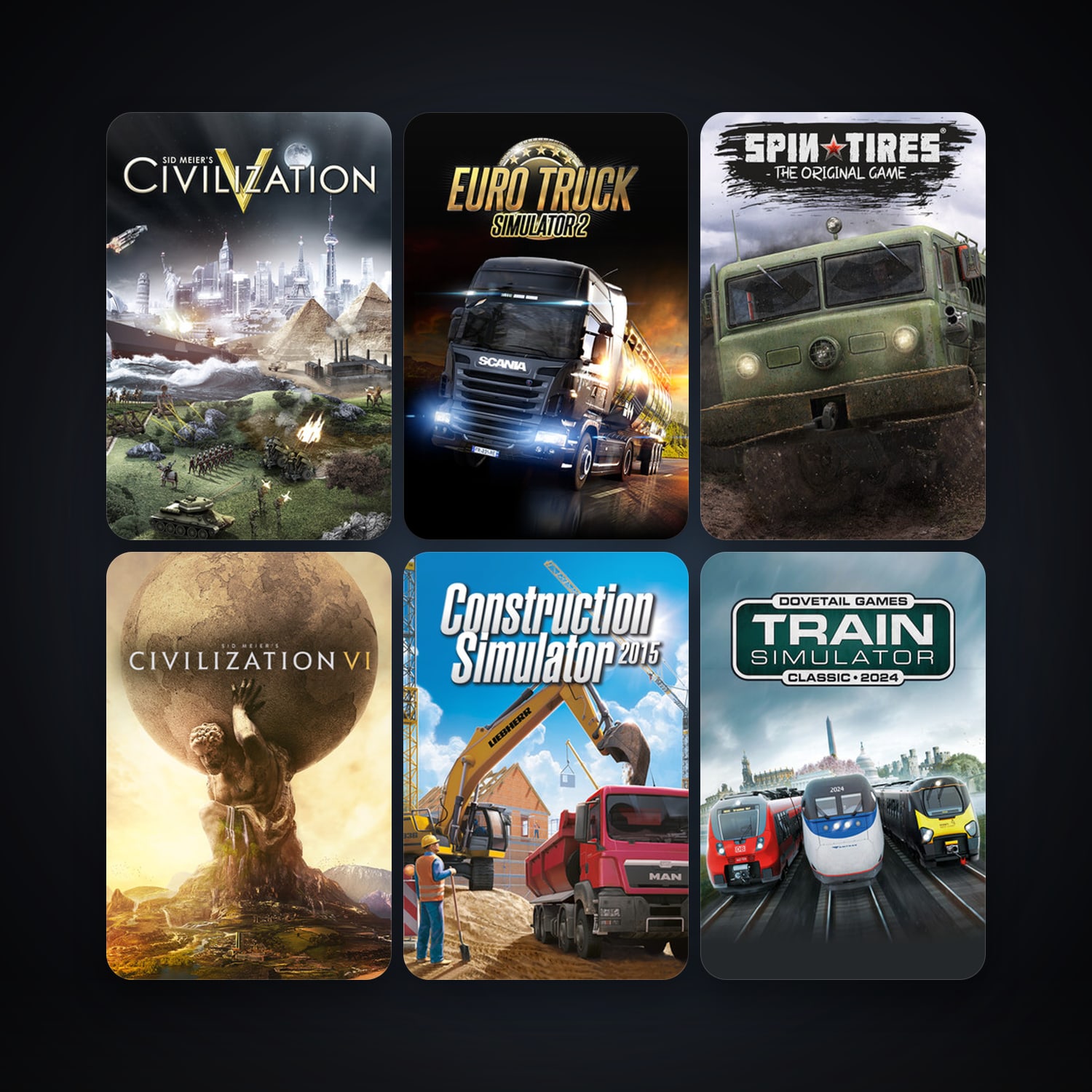 Sid Meier's Civilization V + Train Simulator Classic, 11 games, clean — HabibiAccounts