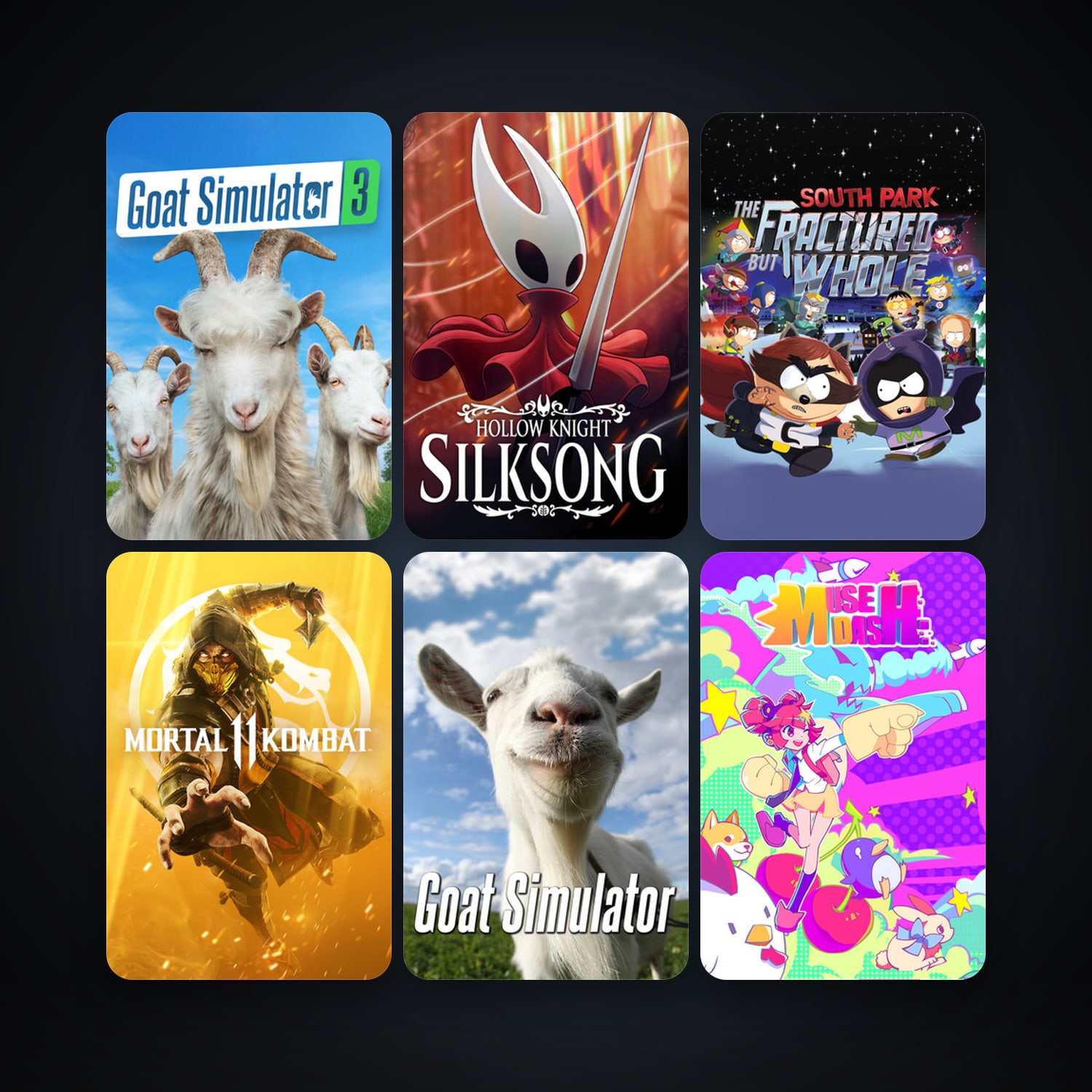 Goat Simulator + South Park: The Fractured but Whole, 48 games, clean — HabibiAccounts