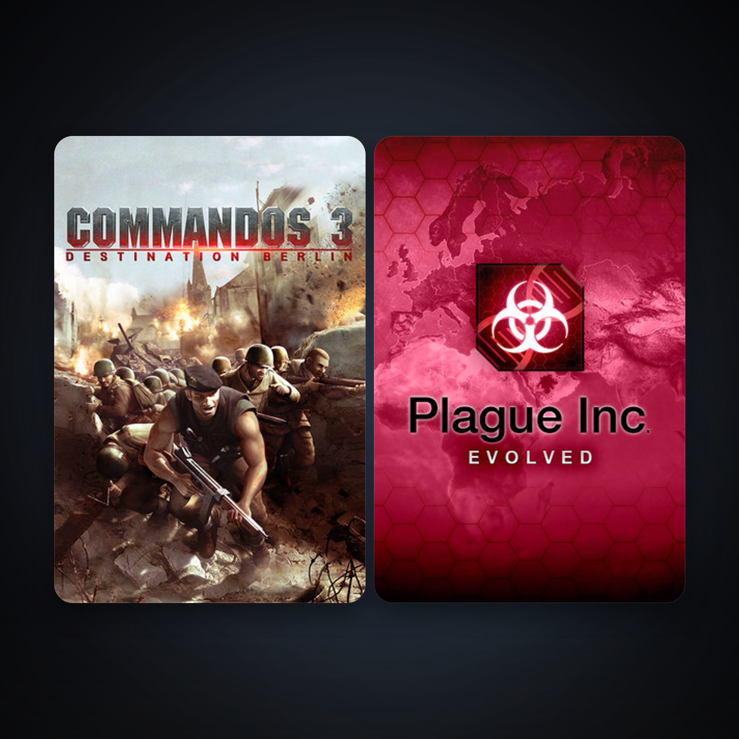 Commandos 3: Destination Berlin + Plague Inc: Evolved, 7 games, clean — HabibiAccounts
