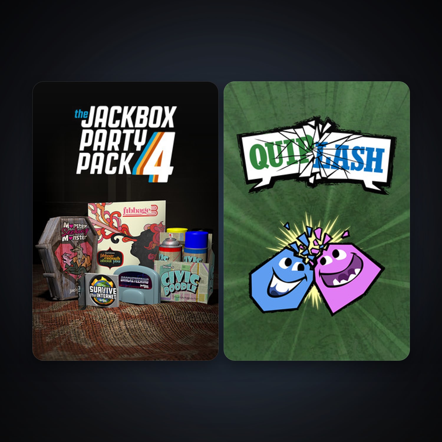 Quiplash + The Jackbox Party Pack 4, 3 games, clean — HabibiAccounts