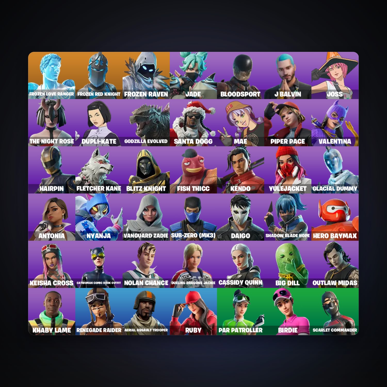 حساب فورتنايت Renegade Raider وAerial Assault Trooper، لوكر 45 سكن، 100 فيبوكس، لفل 1740، 45 فوز — HabibiAccounts