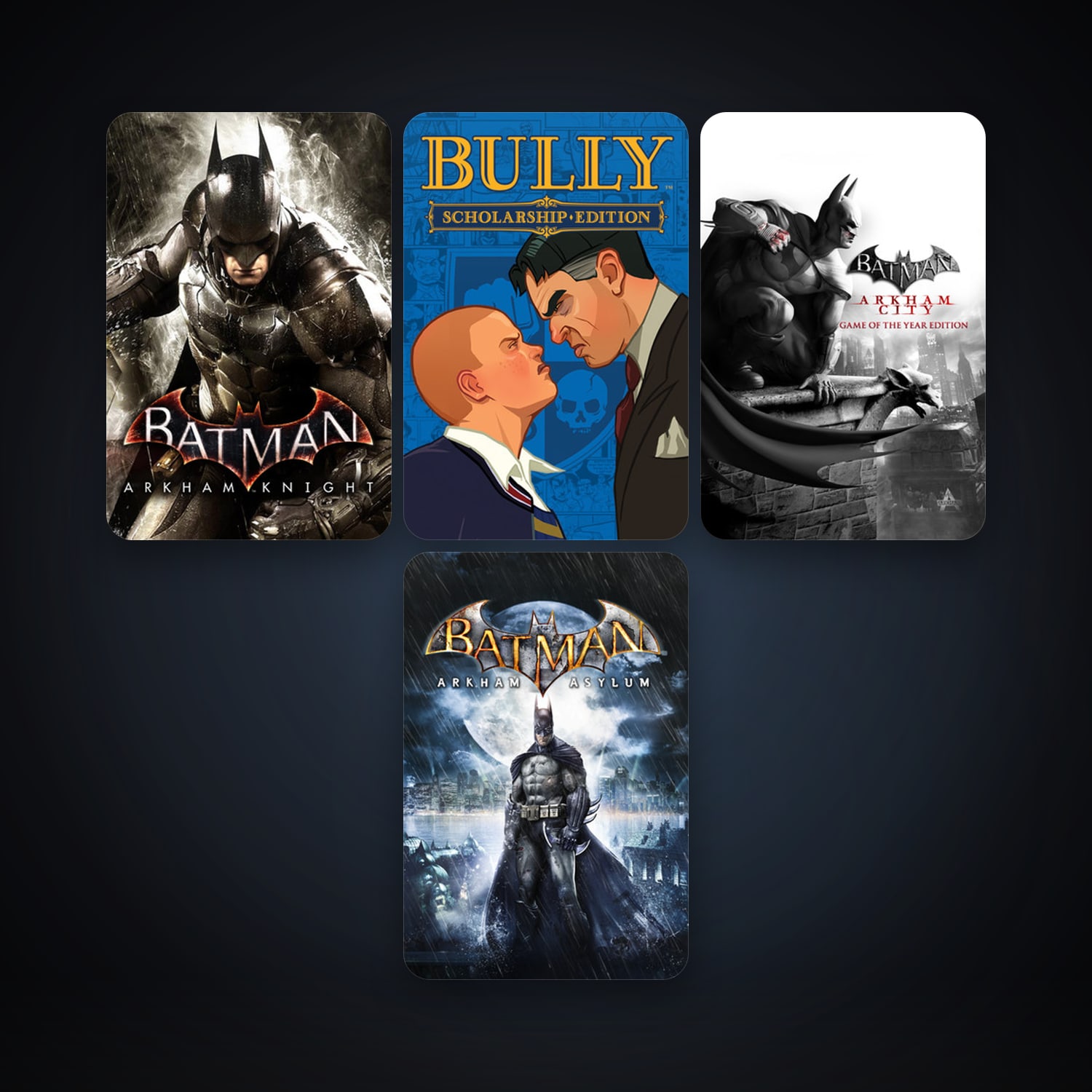 Bully: Scholarship Edition + Batman: Arkham Asylum Game of the Year Edition, 6 games, clean — HabibiAccounts