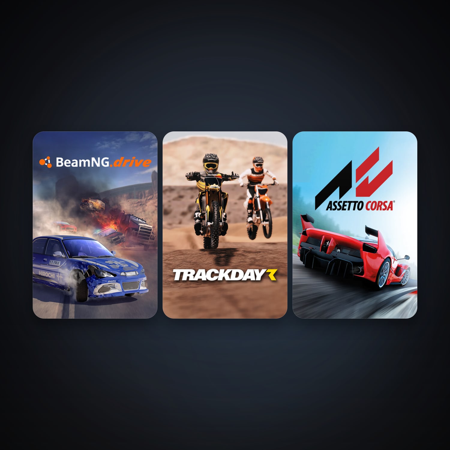 Assetto Corsa + BeamNG.drive, 5 games, clean — HabibiAccounts