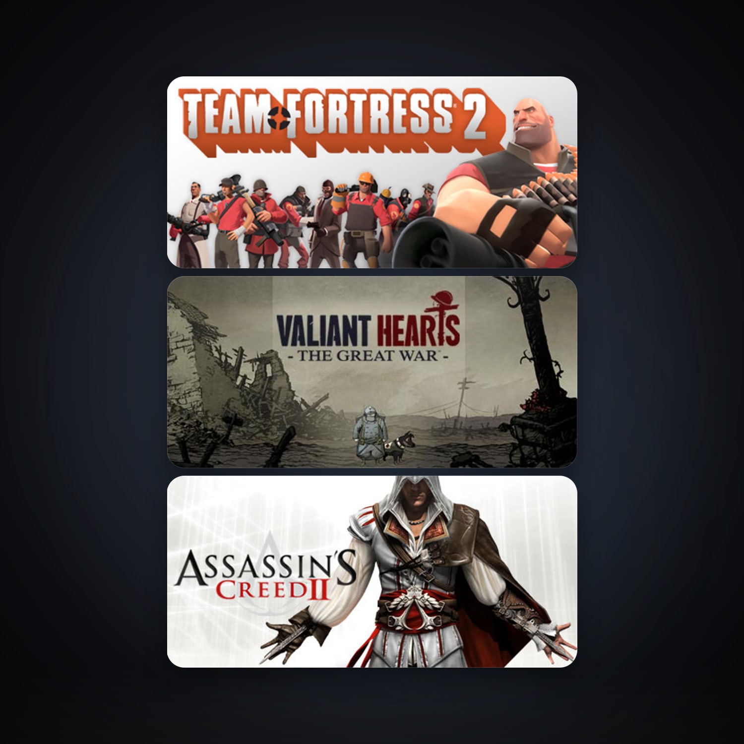 Team Fortress 2 + Assassin's Creed 2 Deluxe Edition, 3 games, clean — HabibiAccounts