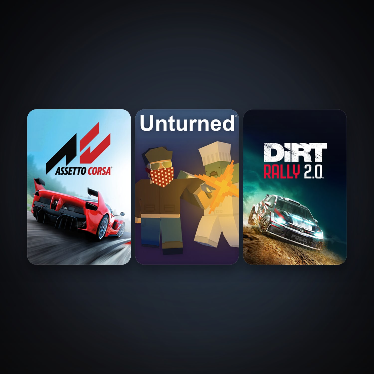 Assetto Corsa + Unturned, 5 games, clean — HabibiAccounts