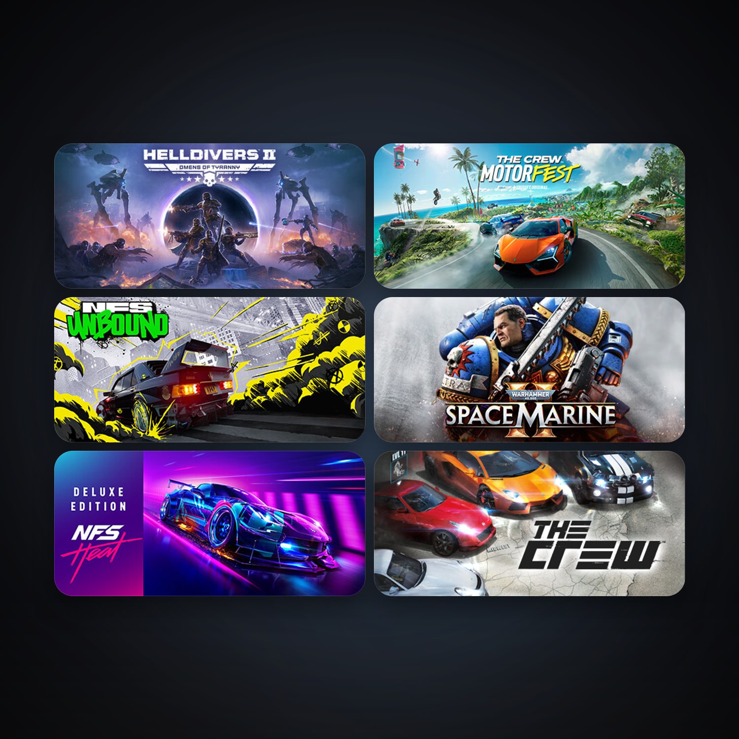 The Crew + HELLDIVERS 2, 6 games, clean — HabibiAccounts