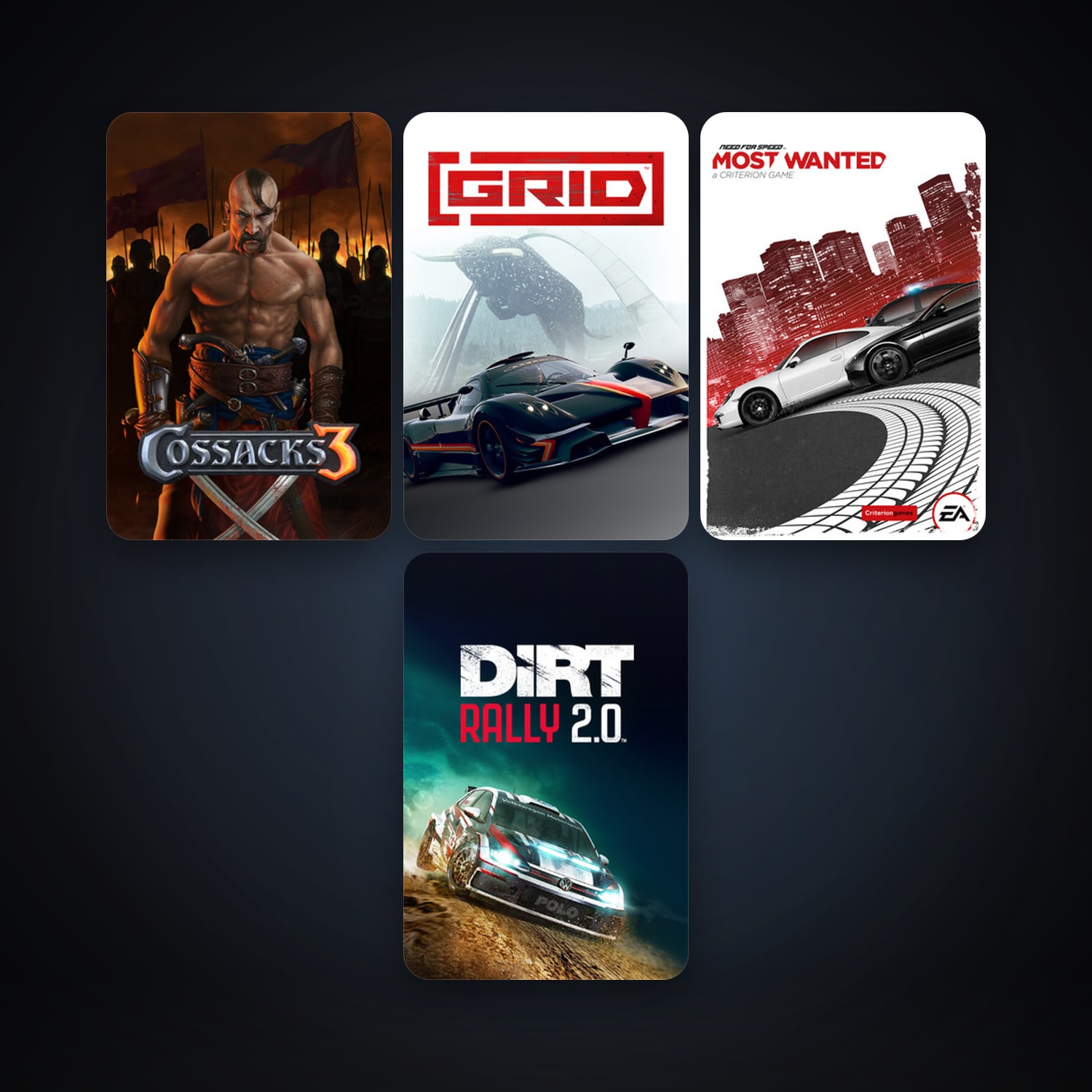 Cossacks 3 + DiRT Rally 2.0, 4 games, clean — HabibiAccounts