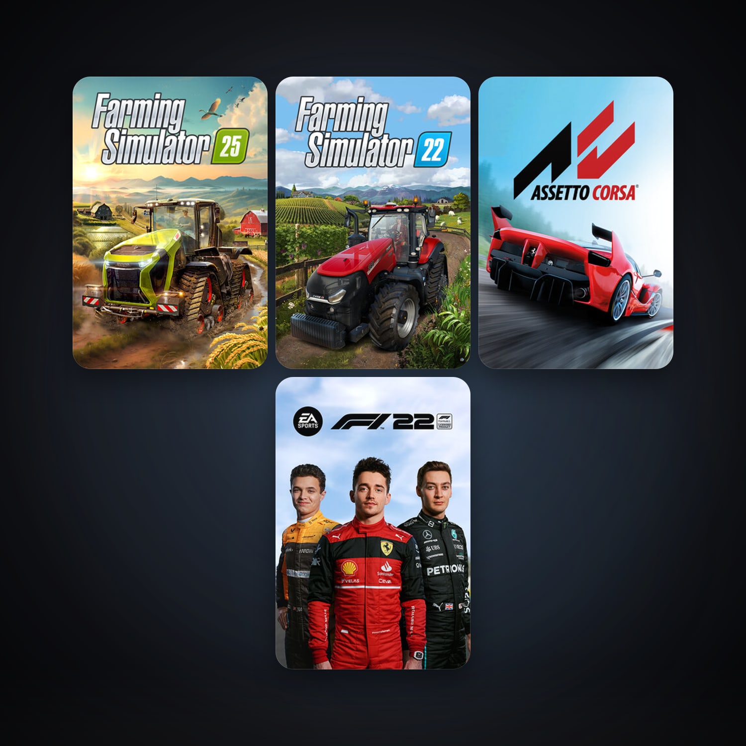 Assetto Corsa + Farming Simulator 22, 5 games, clean — HabibiAccounts