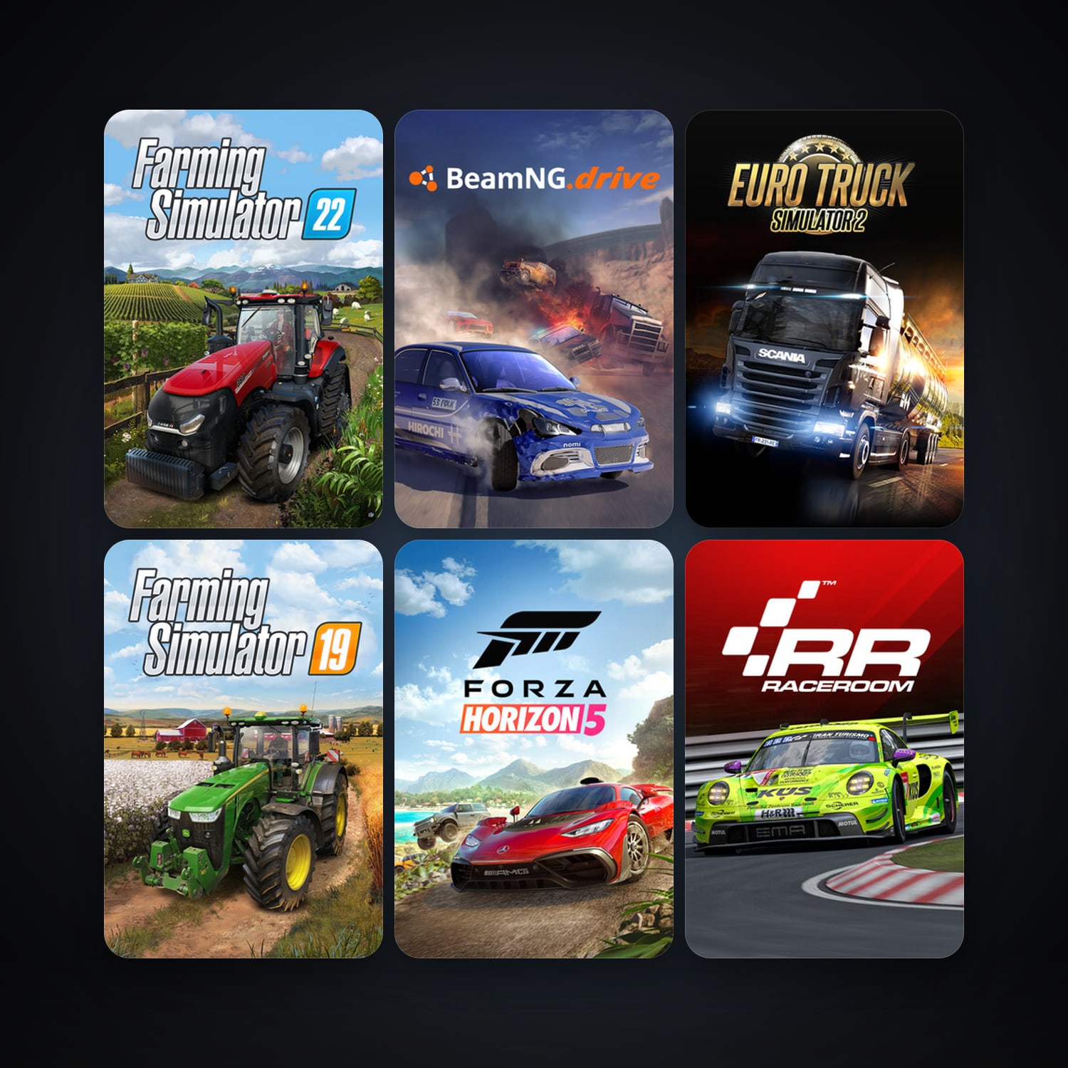 RaceRoom Racing Experience + Euro Truck Simulator 2, 14 games, clean — HabibiAccounts