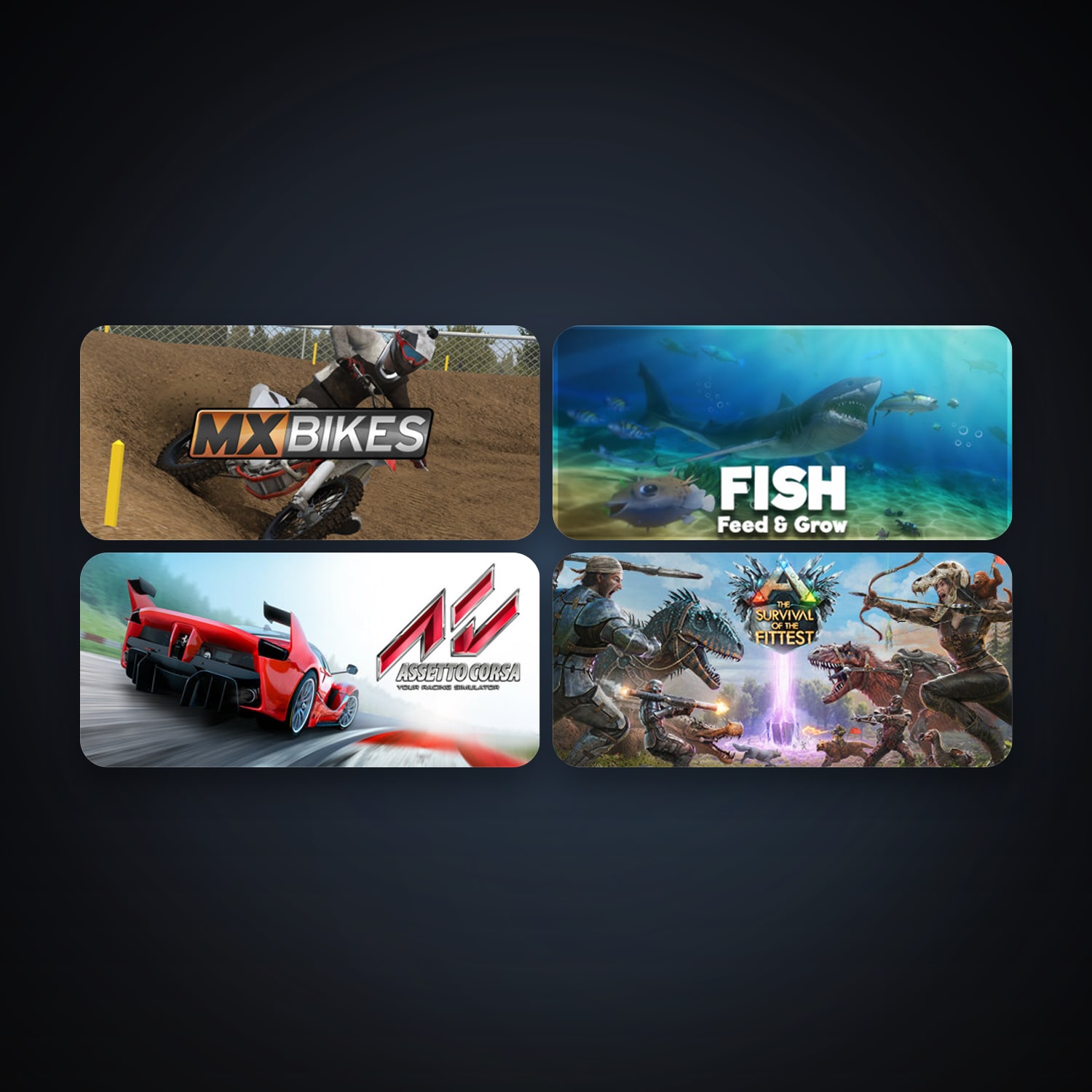 Assetto Corsa + ARK: The Survival Of The Fittest, 7 games, clean — HabibiAccounts