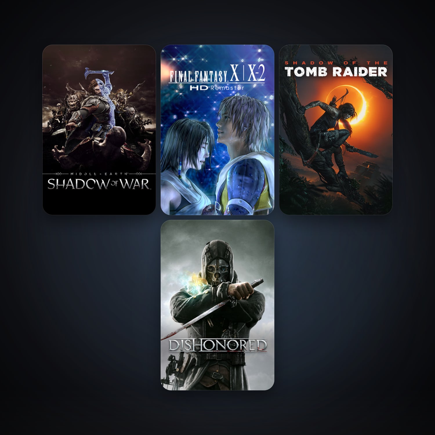 Dishonored + Middle-earth: Shadow of War, 9 games, clean — HabibiAccounts