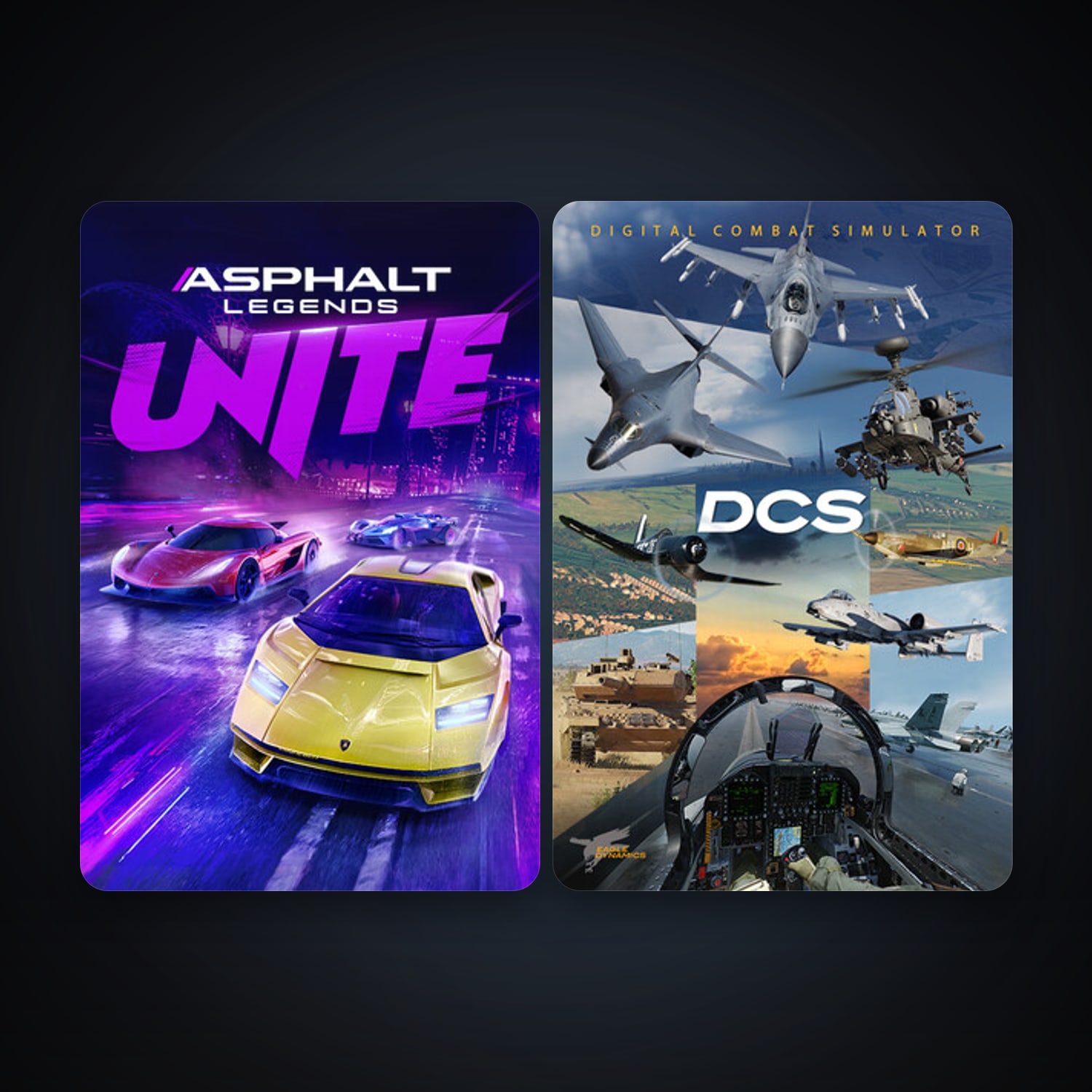 DCS World Steam Edition + Asphalt Legends Unite, 6 games, clean — HabibiAccounts