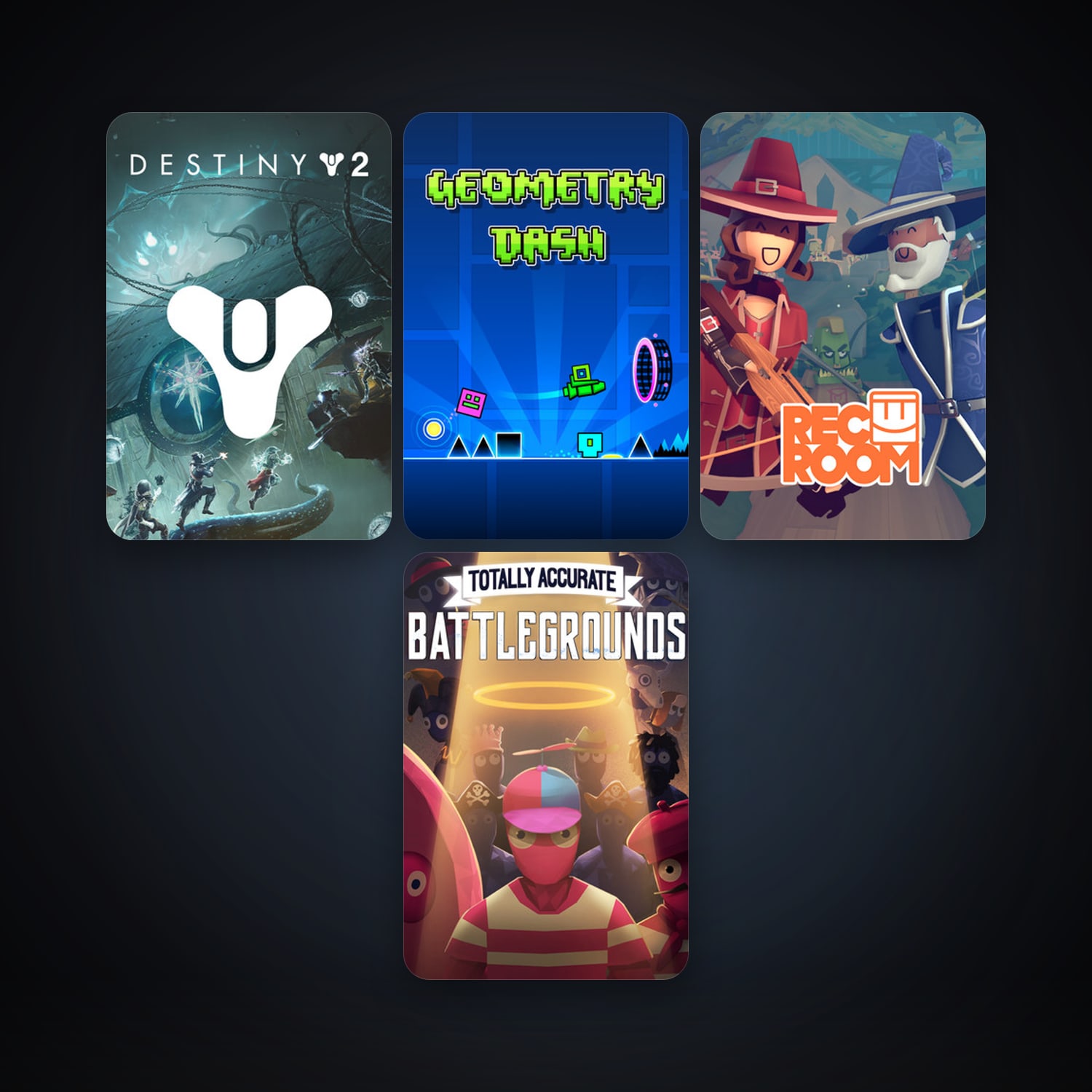 Geometry Dash + Rec Room, 12 games, clean — HabibiAccounts