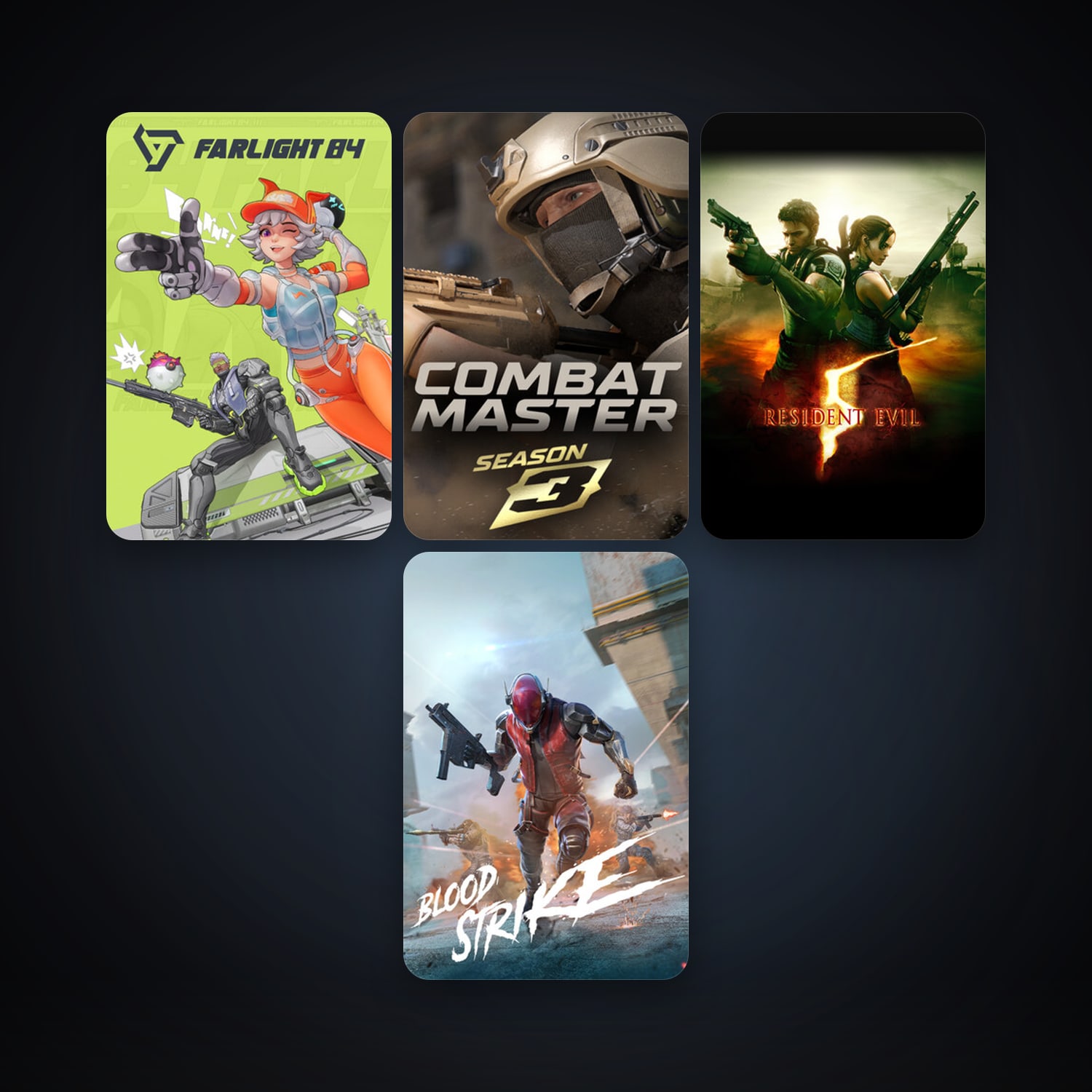 Resident Evil 5 + Farlight 84, 4 games, clean — HabibiAccounts