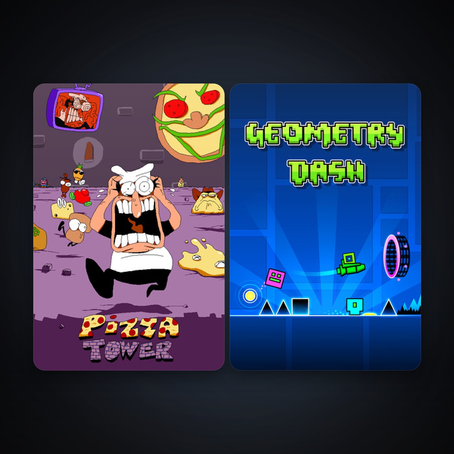 Geometry Dash + Pizza Tower, 5 games, clean — HabibiAccounts