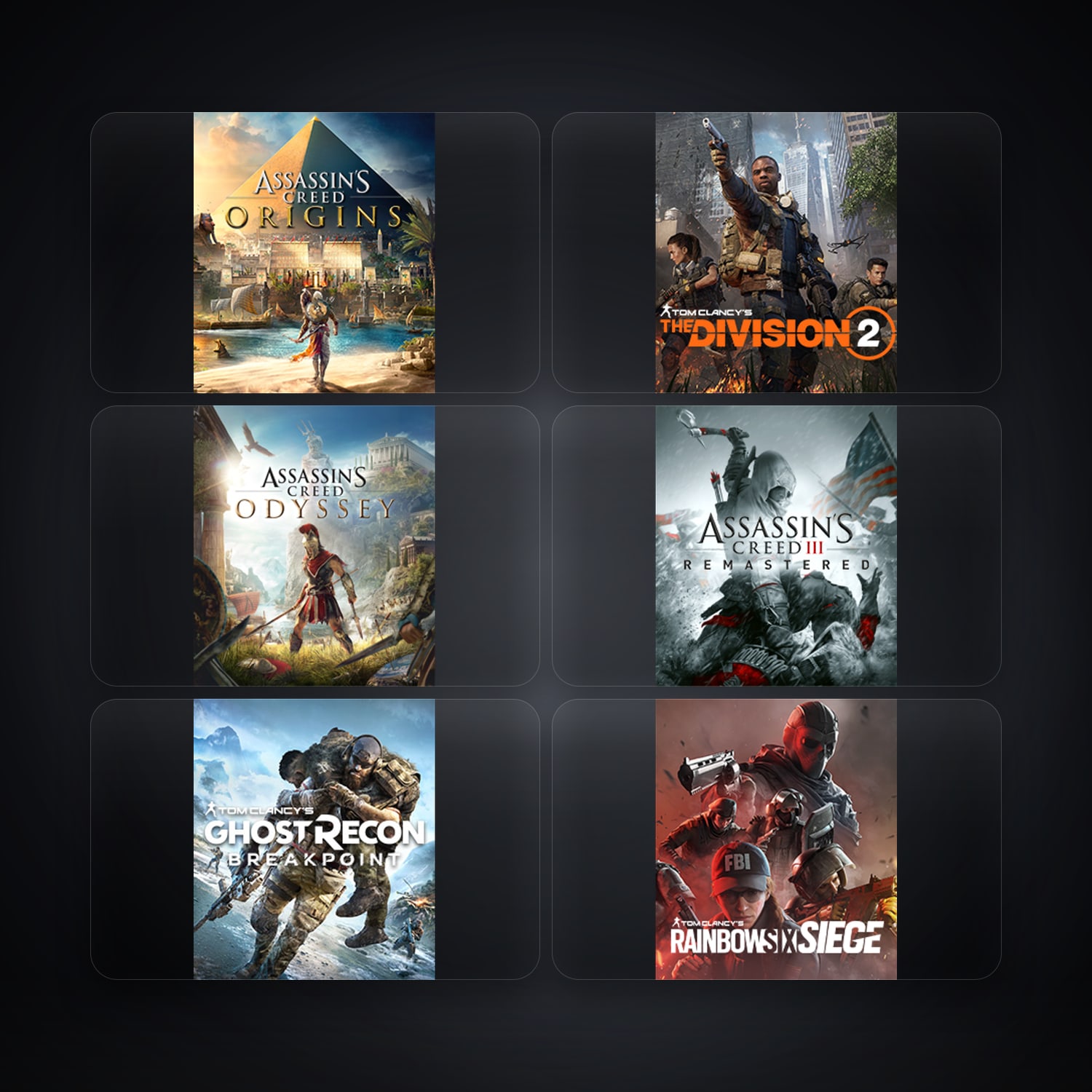 Ubisoft Assassin's Creed Origins + Tom Clancy's The Division 2 — GB — 6 games — HabibiAccounts