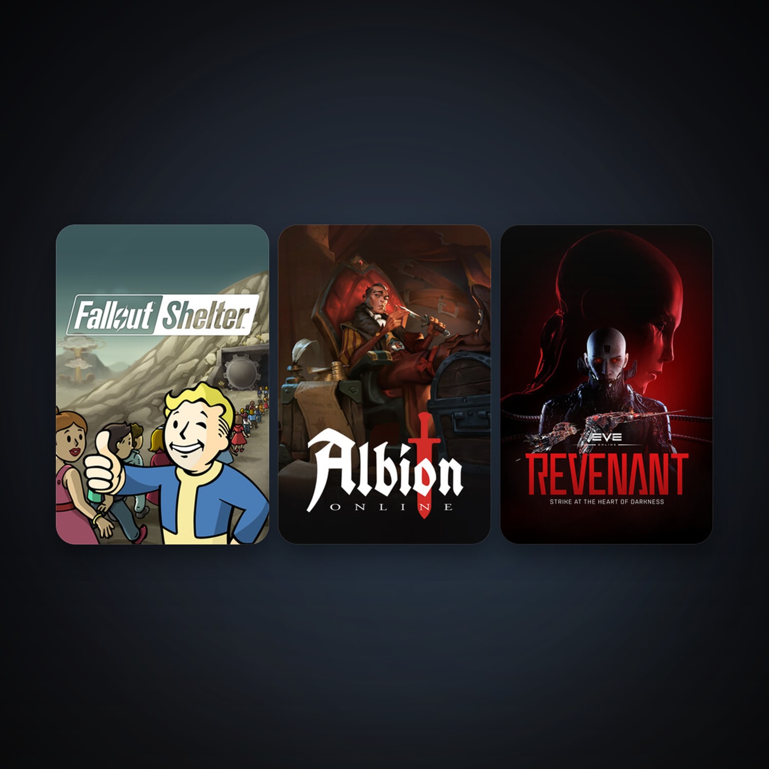 EVE Online + Fallout Shelter, 3 games, clean — HabibiAccounts