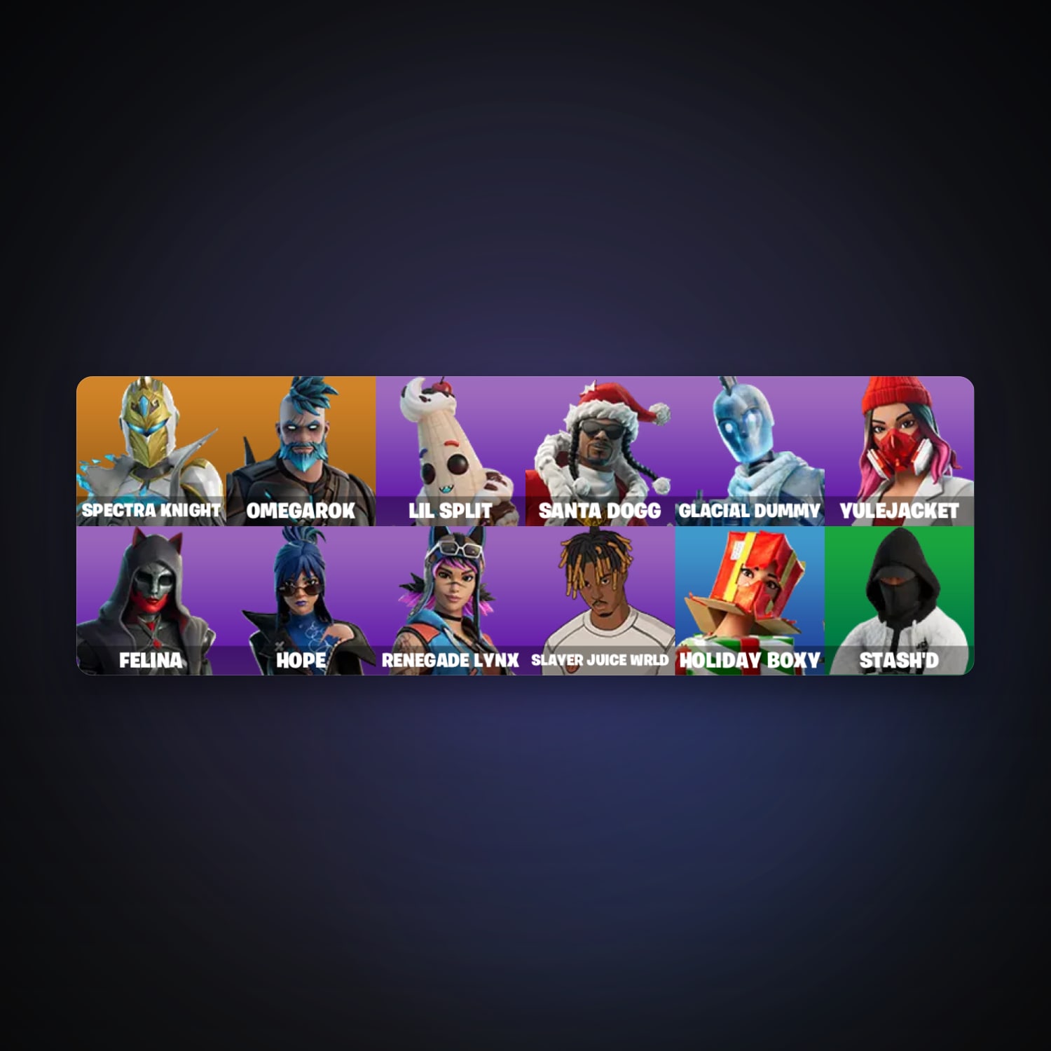 حساب فورتنايت Spectra Knight وOmegarok، لوكر 13 سكن، لفل 503، 37 فوز — HabibiAccounts