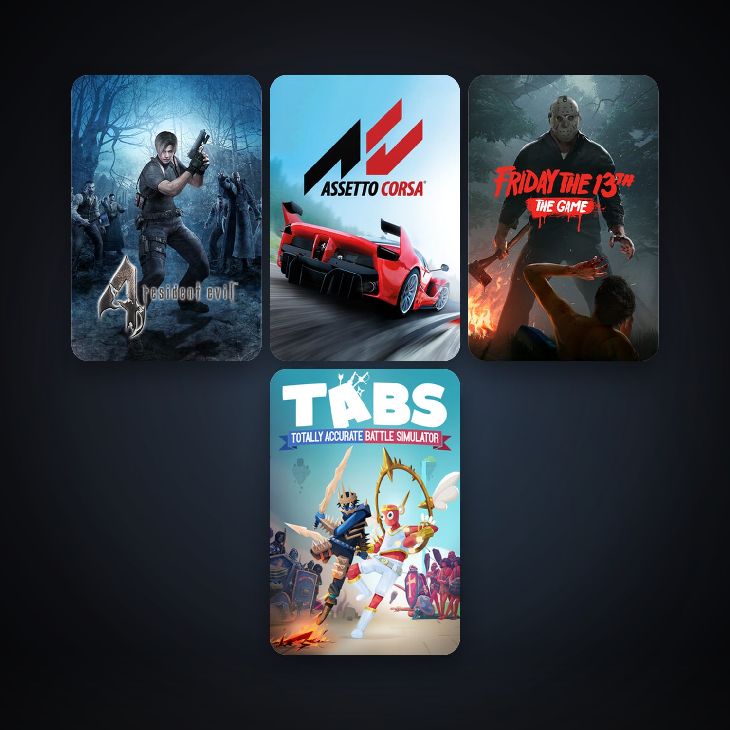 Assetto Corsa + resident evil 4 (2005), 8 games, clean — HabibiAccounts