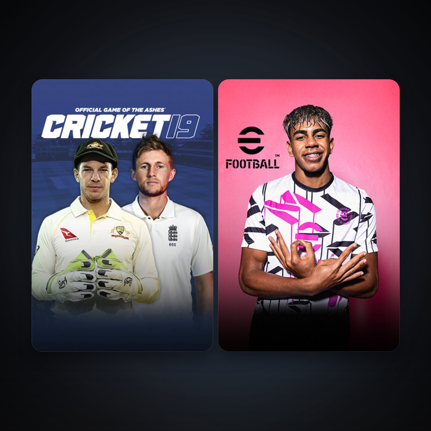 Cricket 19 + eFootball 2024, 3 games, clean — HabibiAccounts