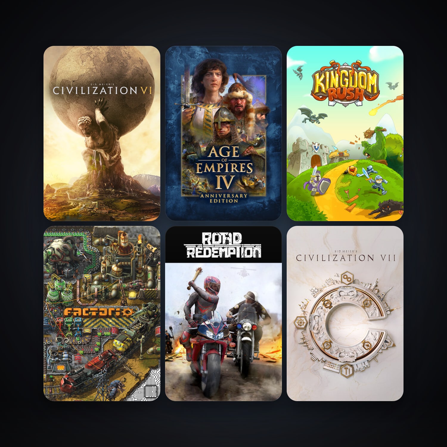 Kingdom Rush - Tower Defense + Sid Meier's Civilization VI, 11 games, clean — HabibiAccounts
