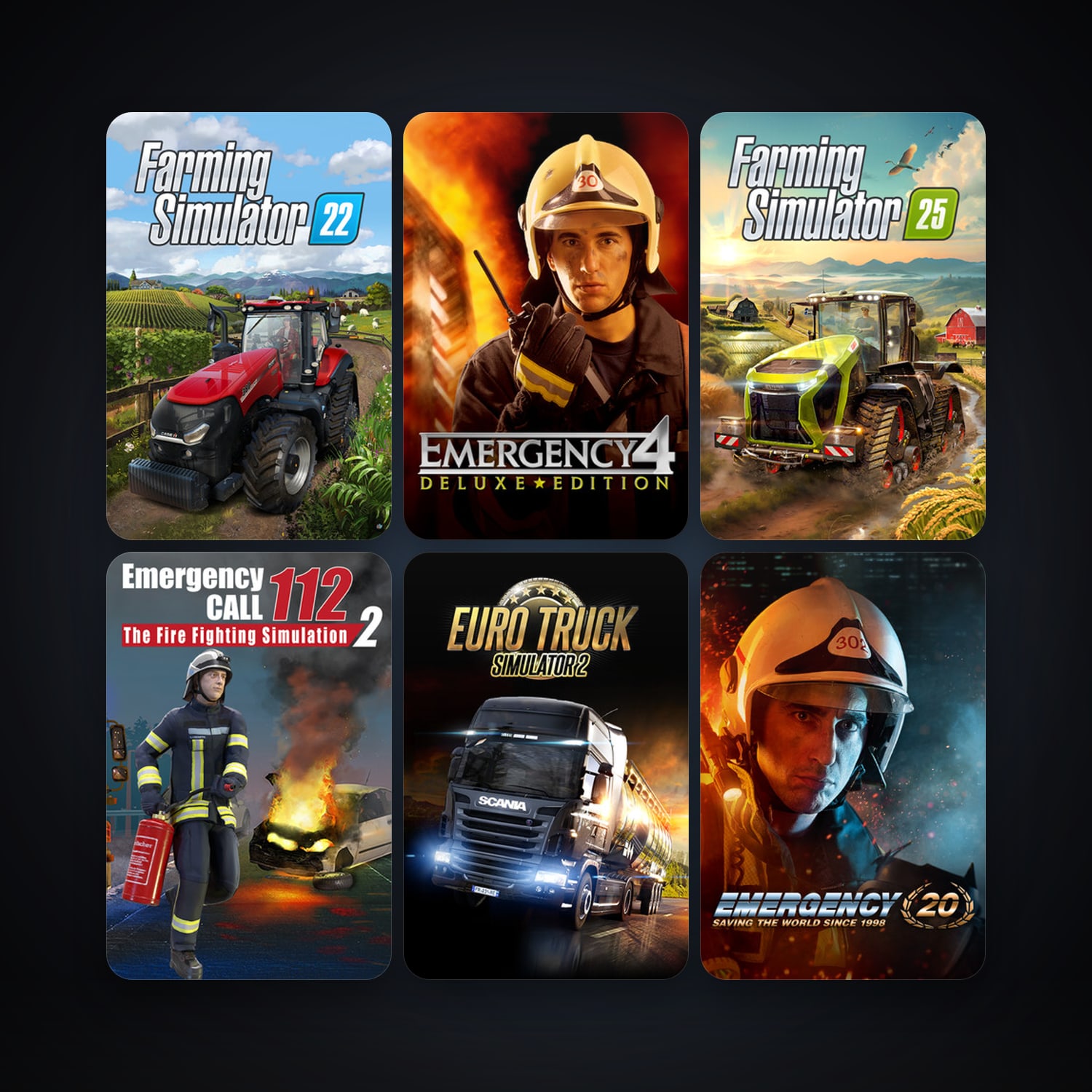 Euro Truck Simulator 2 + EMERGENCY 20, 7 games, clean — HabibiAccounts