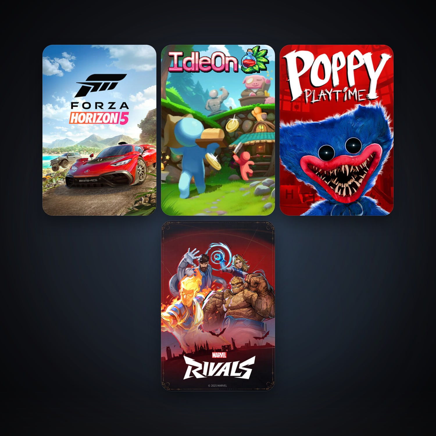 IdleOn - The Idle RPG + Forza Horizon 5, 8 games, clean — HabibiAccounts