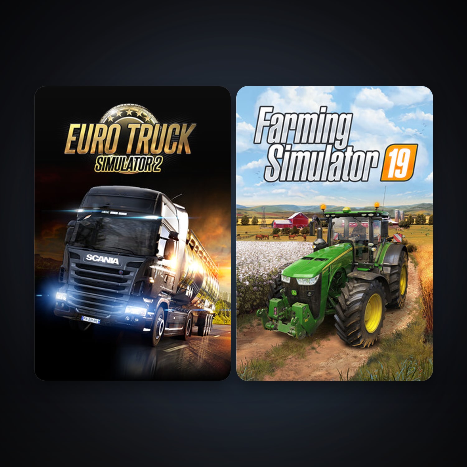 Euro Truck Simulator 2 + Farming Simulator 19, 3 games, clean — HabibiAccounts