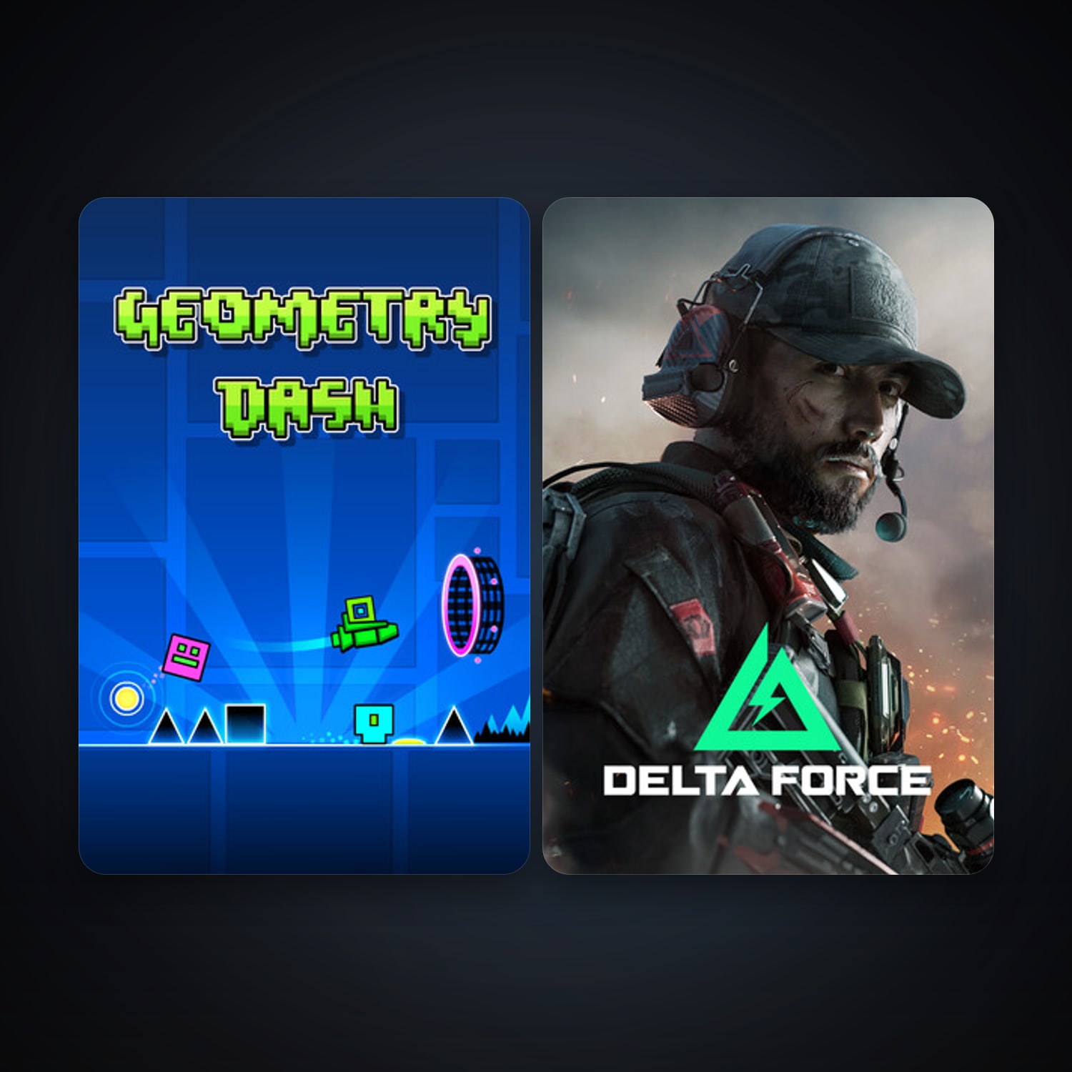 Geometry Dash + Delta Force: Hawk Ops, 2 games, clean — HabibiAccounts
