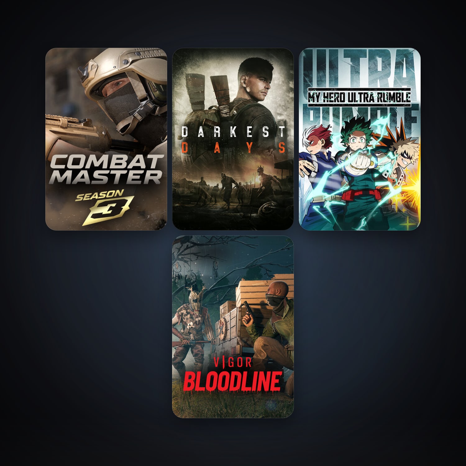 DARKEST DAYS + MY HERO ULTRA RUMBLE, 5 games, clean — HabibiAccounts