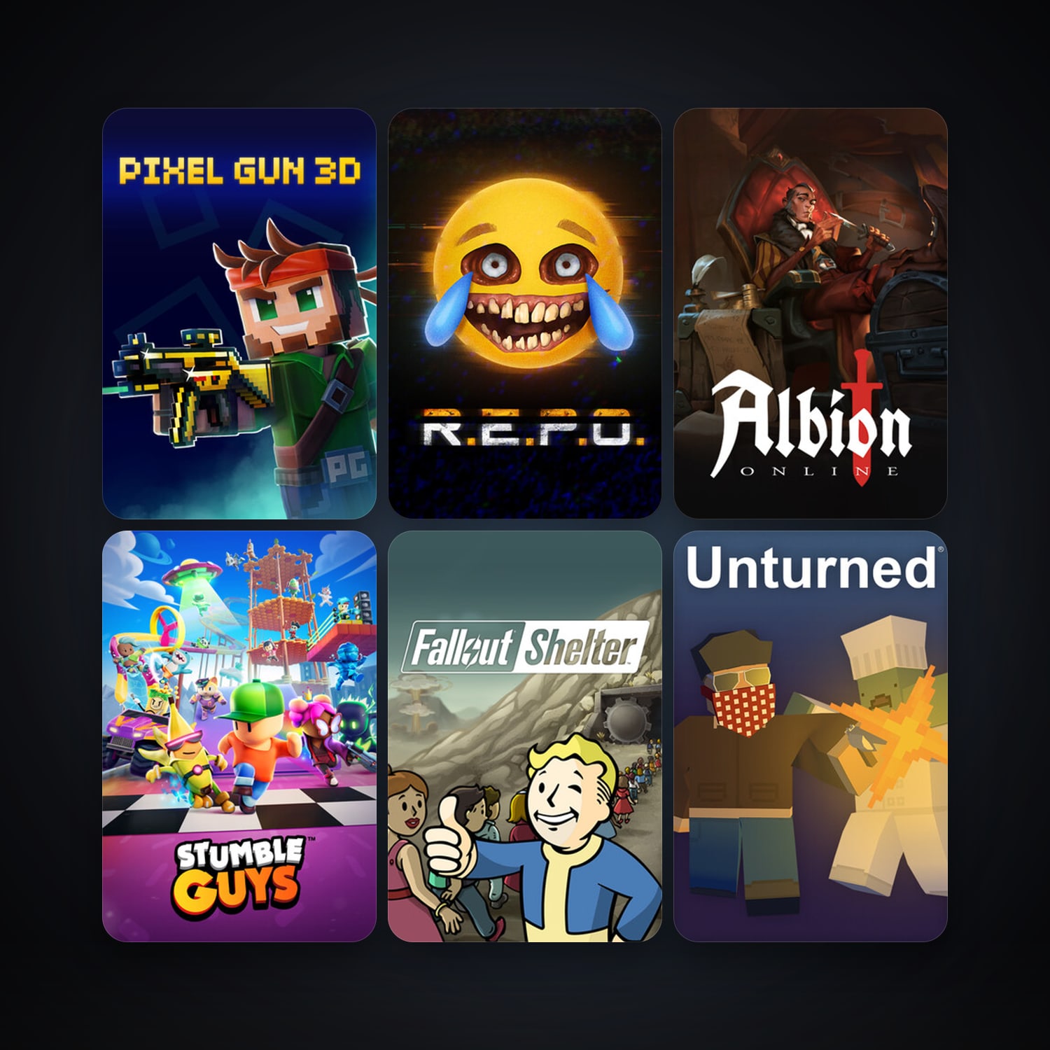 Unturned + Fallout Shelter, 12 games, clean — HabibiAccounts