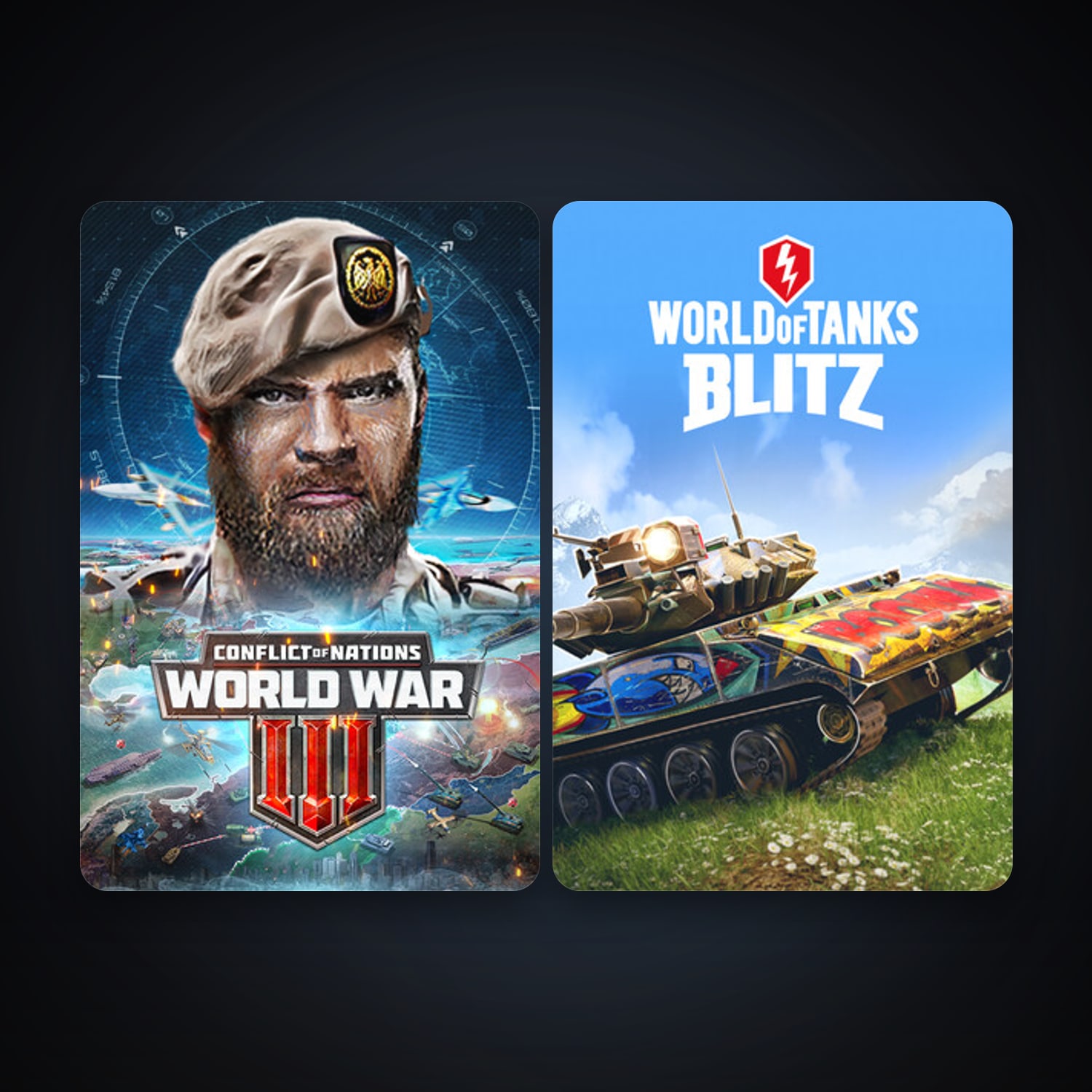 World of Tanks Blitz + CONFLICT OF NATIONS: WORLD WAR 3, 5 games, clean — HabibiAccounts