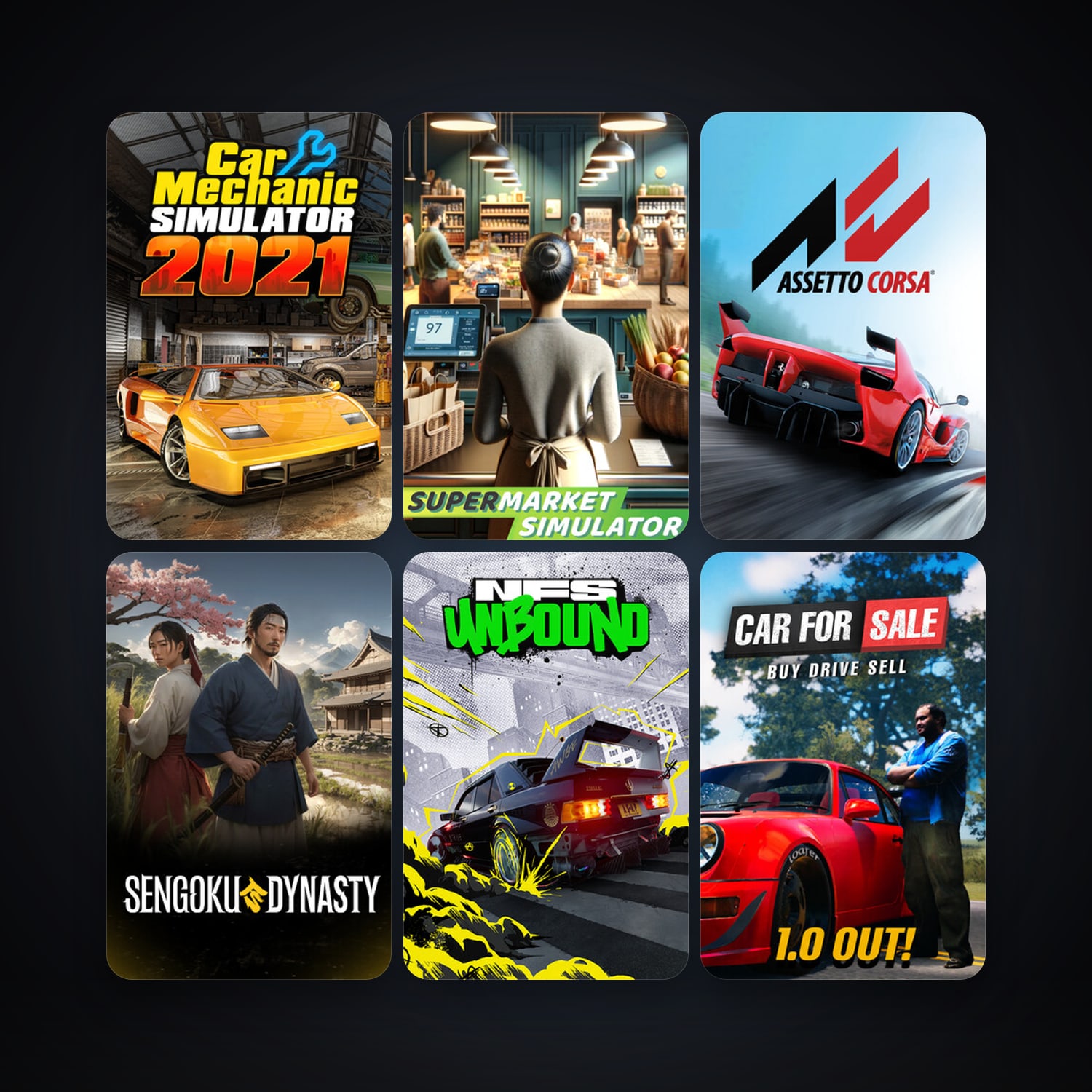 Assetto Corsa + Car Mechanic Simulator 2021, 7 games, clean — HabibiAccounts