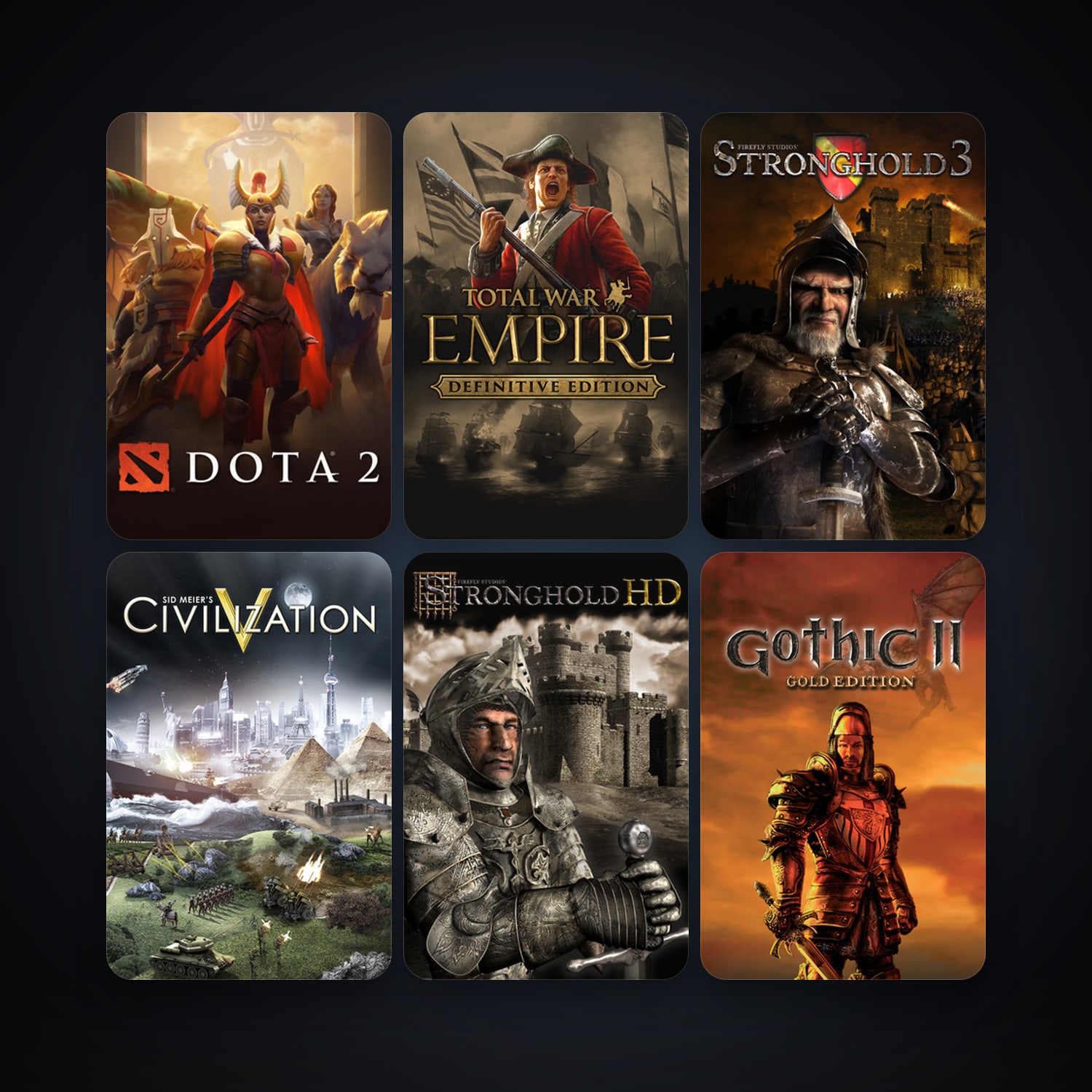 Dota 2 + Sid Meier's Civilization V, 8 games, Steam 10, clean — HabibiAccounts