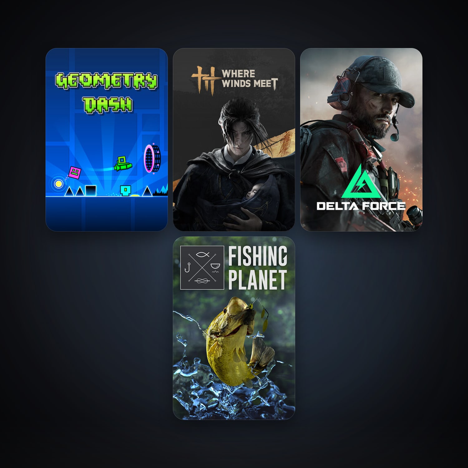 Geometry Dash + Fishing Planet, 8 games, clean — HabibiAccounts
