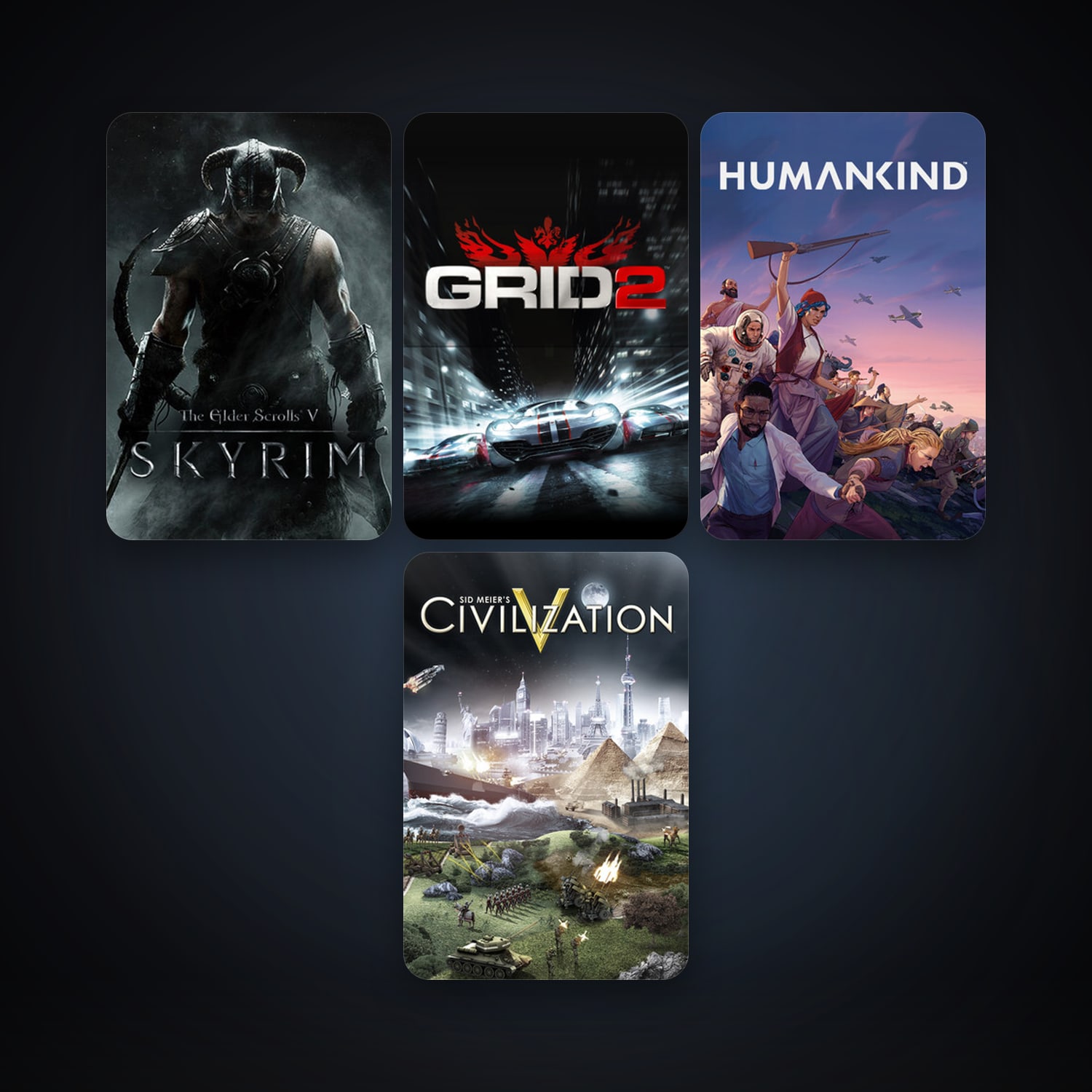 Sid Meier's Civilization V + GRID 2, 5 games, clean — HabibiAccounts