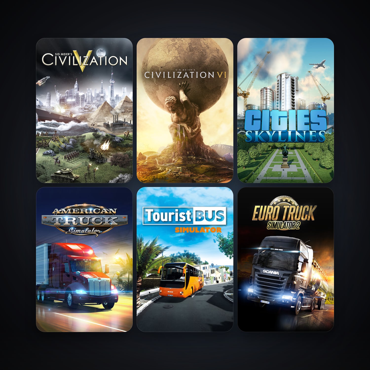 Sid Meier's Civilization V + Euro Truck Simulator 2, 33 games, clean — HabibiAccounts