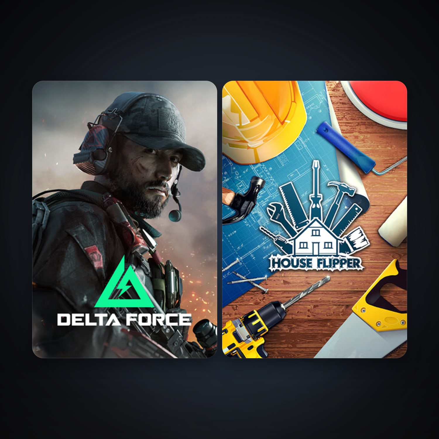 House Flipper + Delta Force: Hawk Ops, 4 games, clean — HabibiAccounts