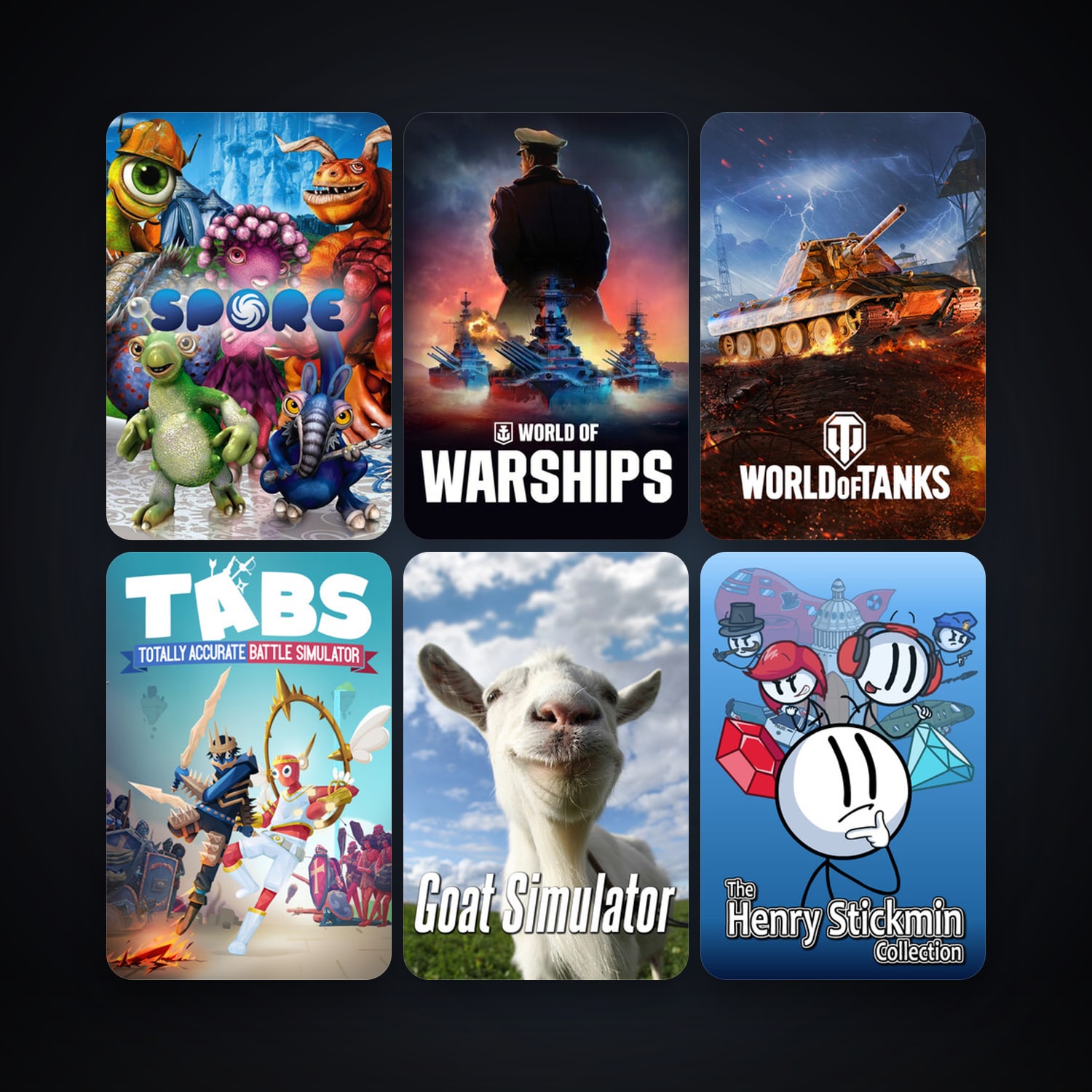 SPORE + Goat Simulator, 13 games, clean — HabibiAccounts