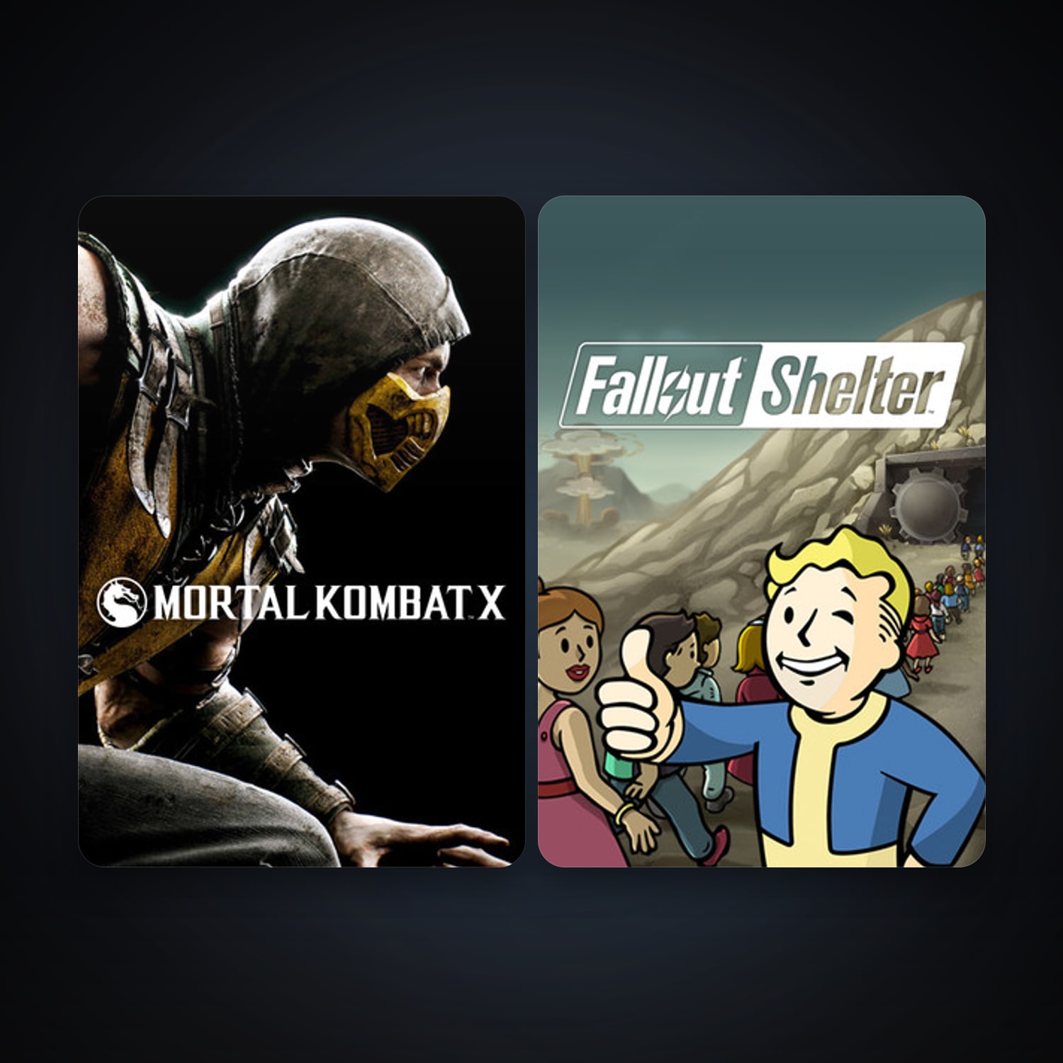 Mortal Kombat X + Fallout Shelter, 3 games, clean — HabibiAccounts