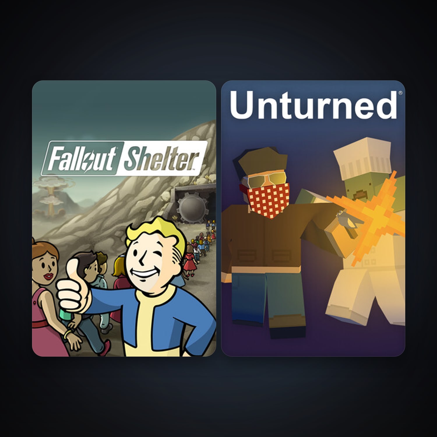 Unturned + Fallout Shelter, 7 games, clean — HabibiAccounts